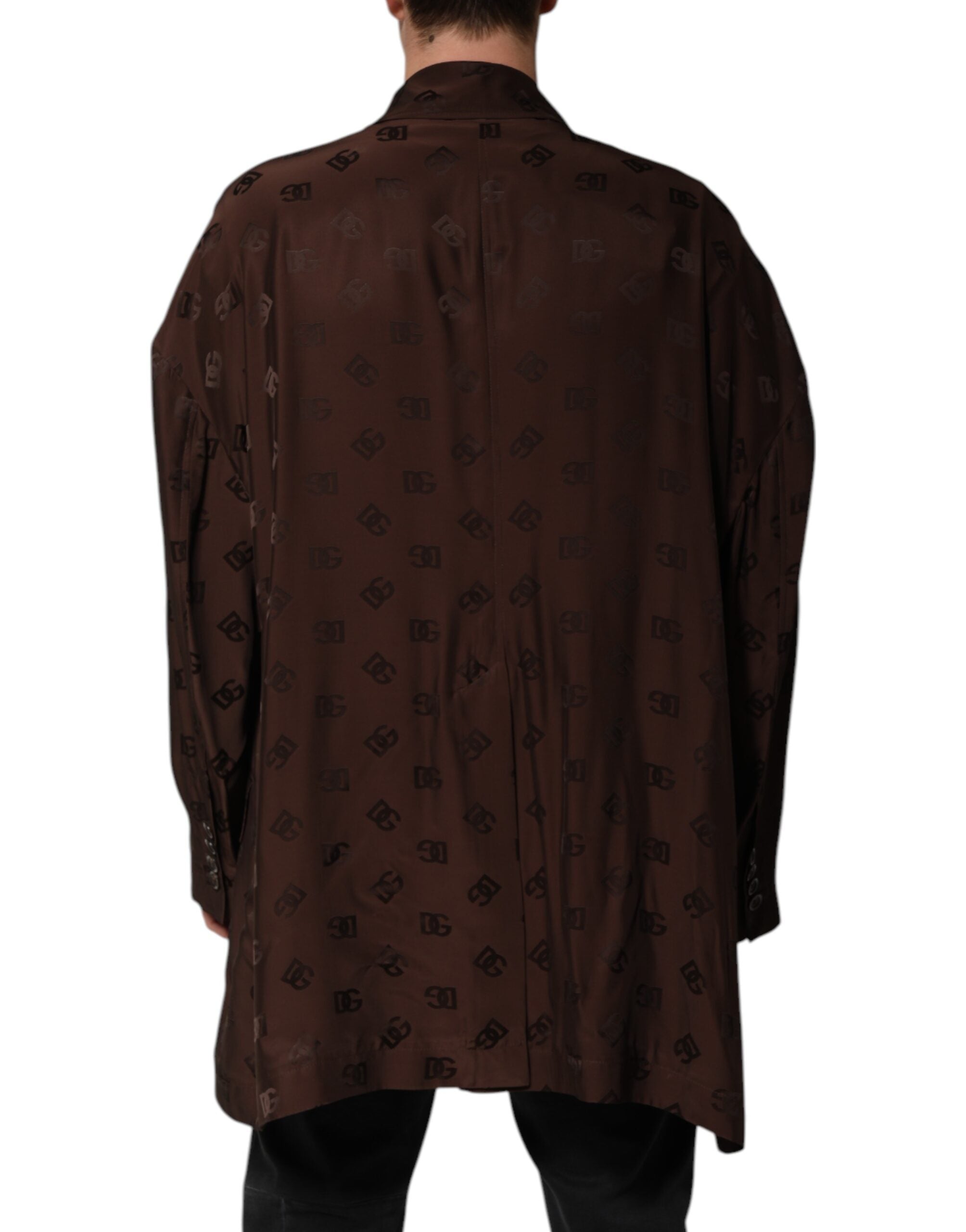 Brown Polyester Logo Monogram Coat Jacket - ventzia