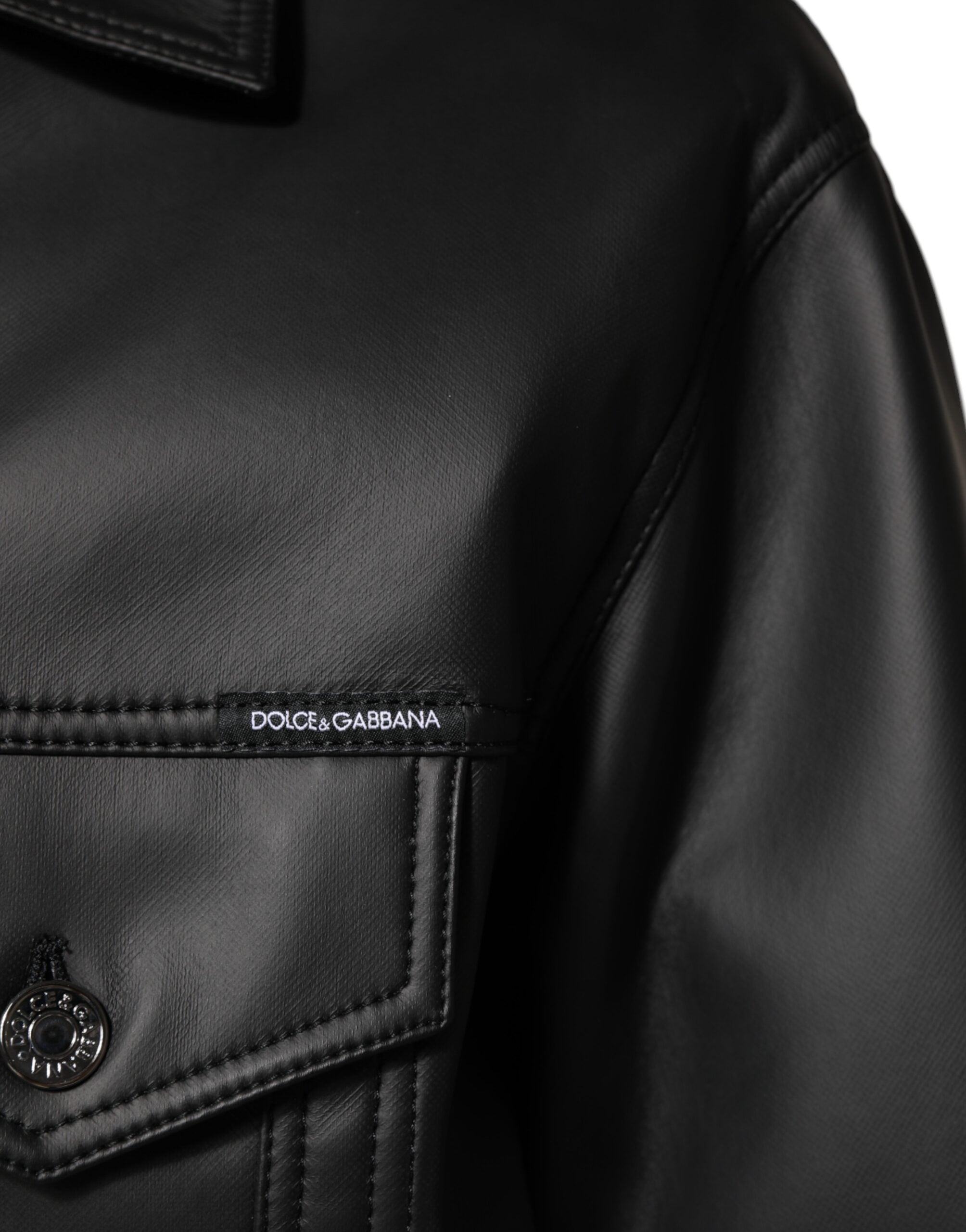 Black Polyester Button Down Biker Jacket - ventzia