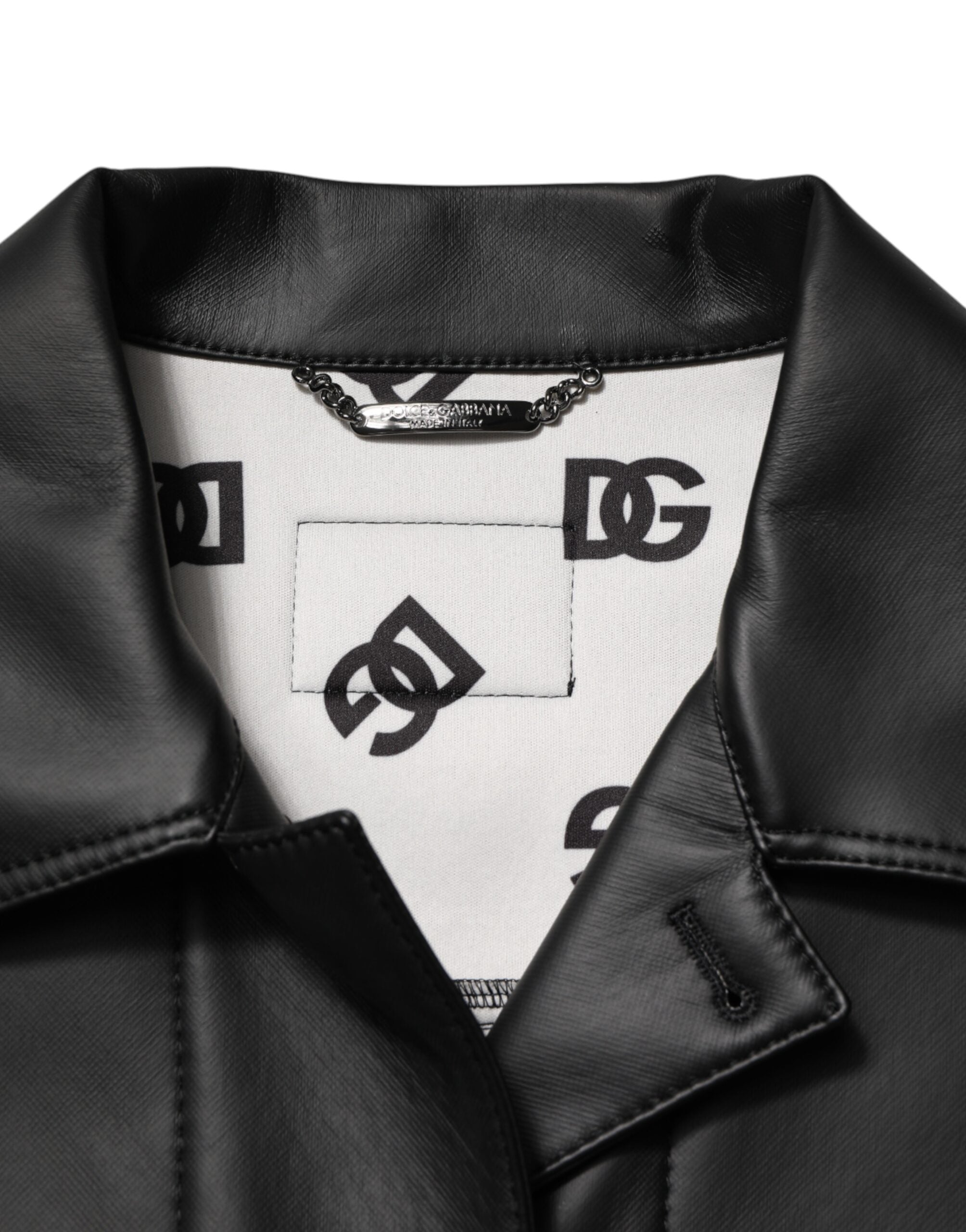Black Polyester Button Down Biker Jacket - ventzia