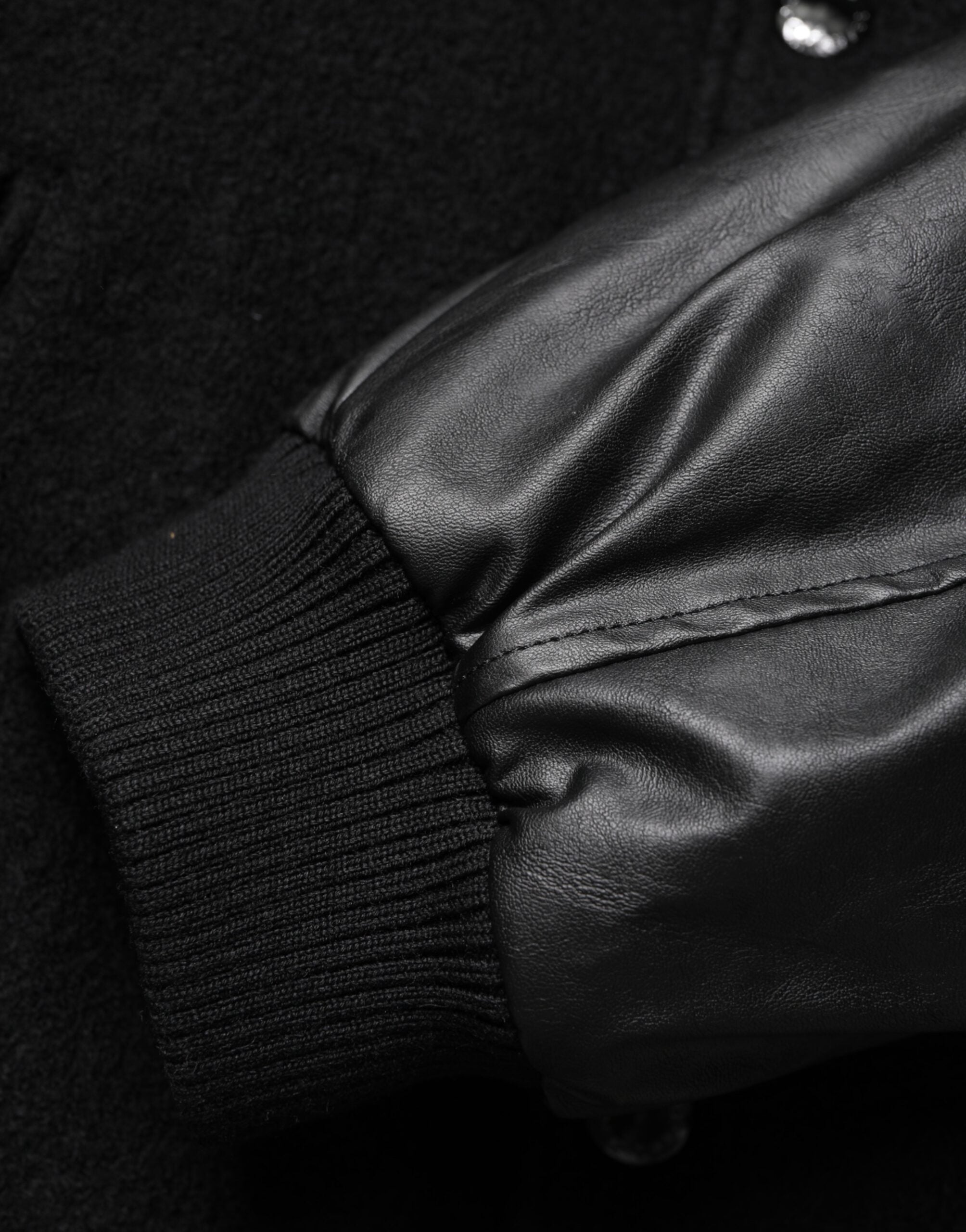 Black Wool Logo Plaque Bomber Jacket - ventzia
