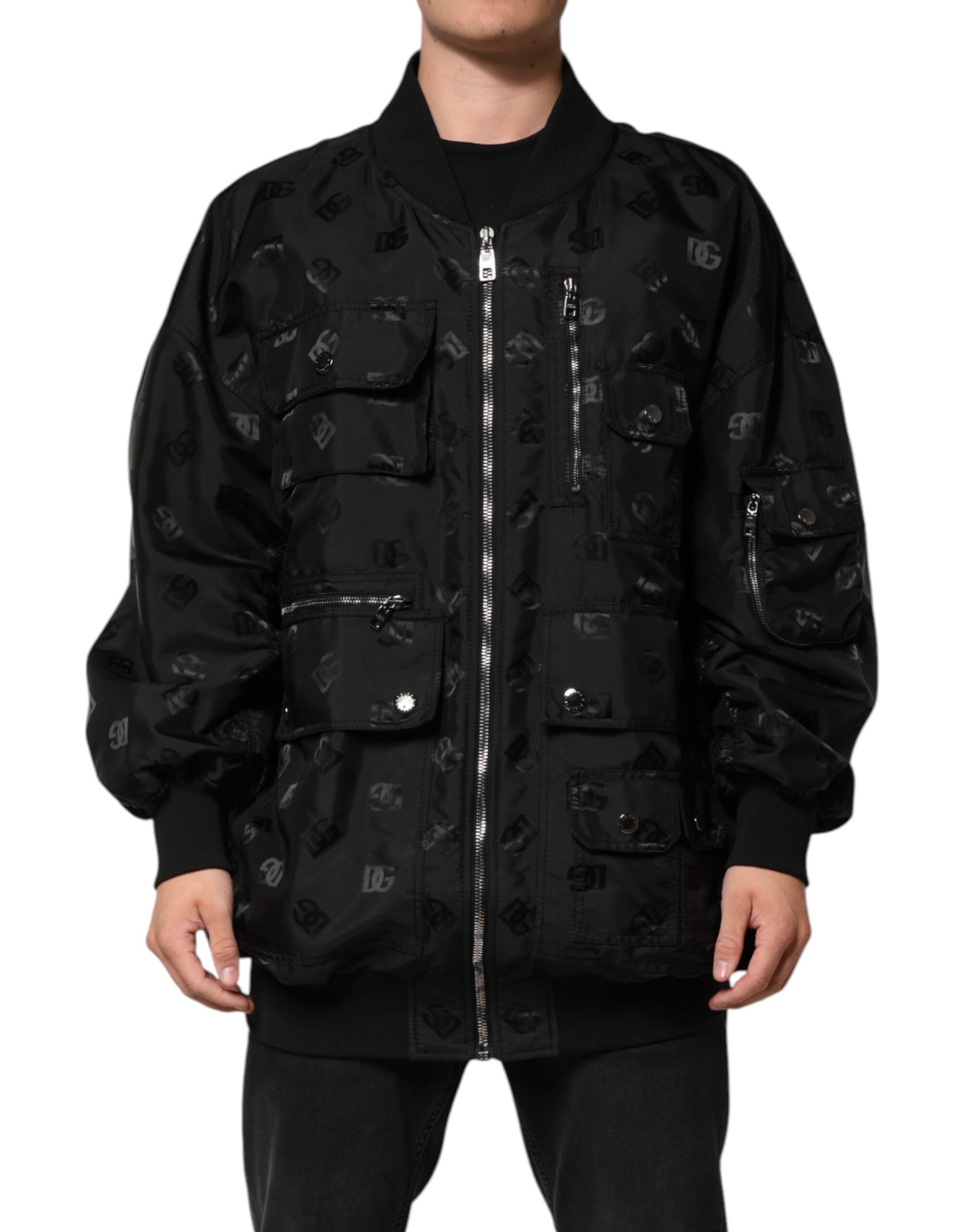 Black Cargo Windbraker Logo Mania Jacket - ventzia