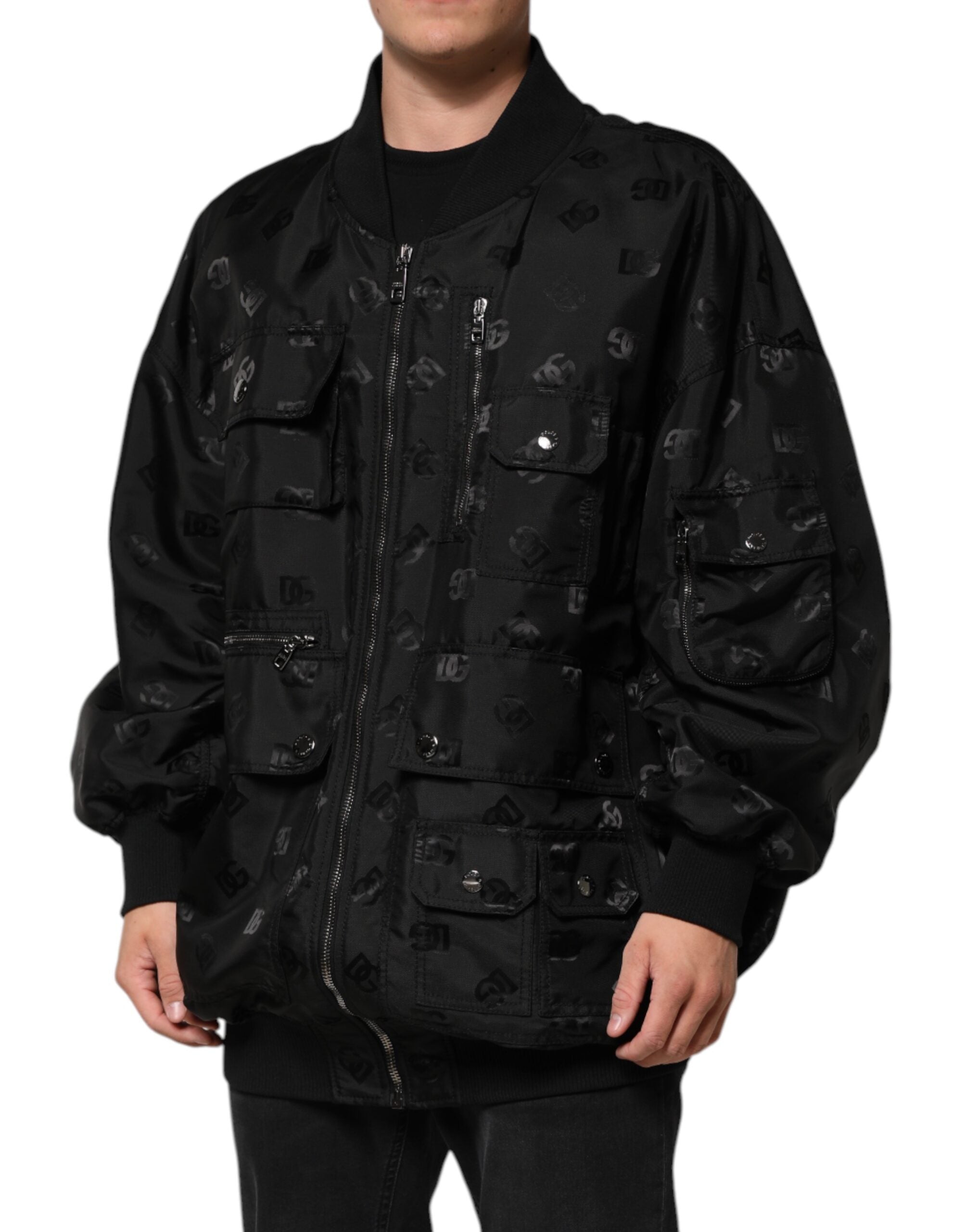Black Cargo Windbraker Logo Mania Jacket - ventzia