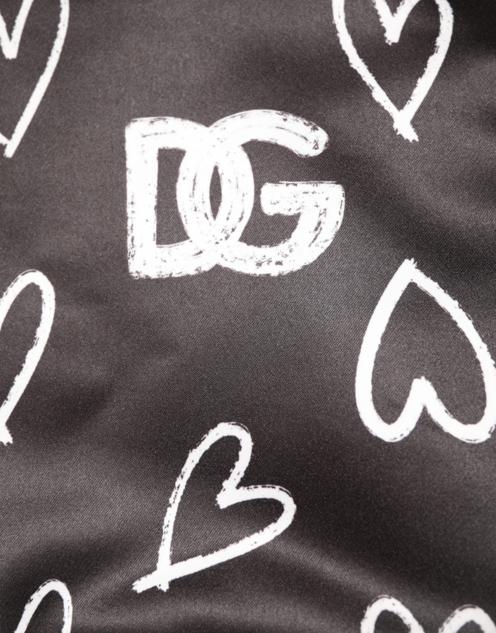 Black Polyester Heart Print Bomber Jacket - ventzia