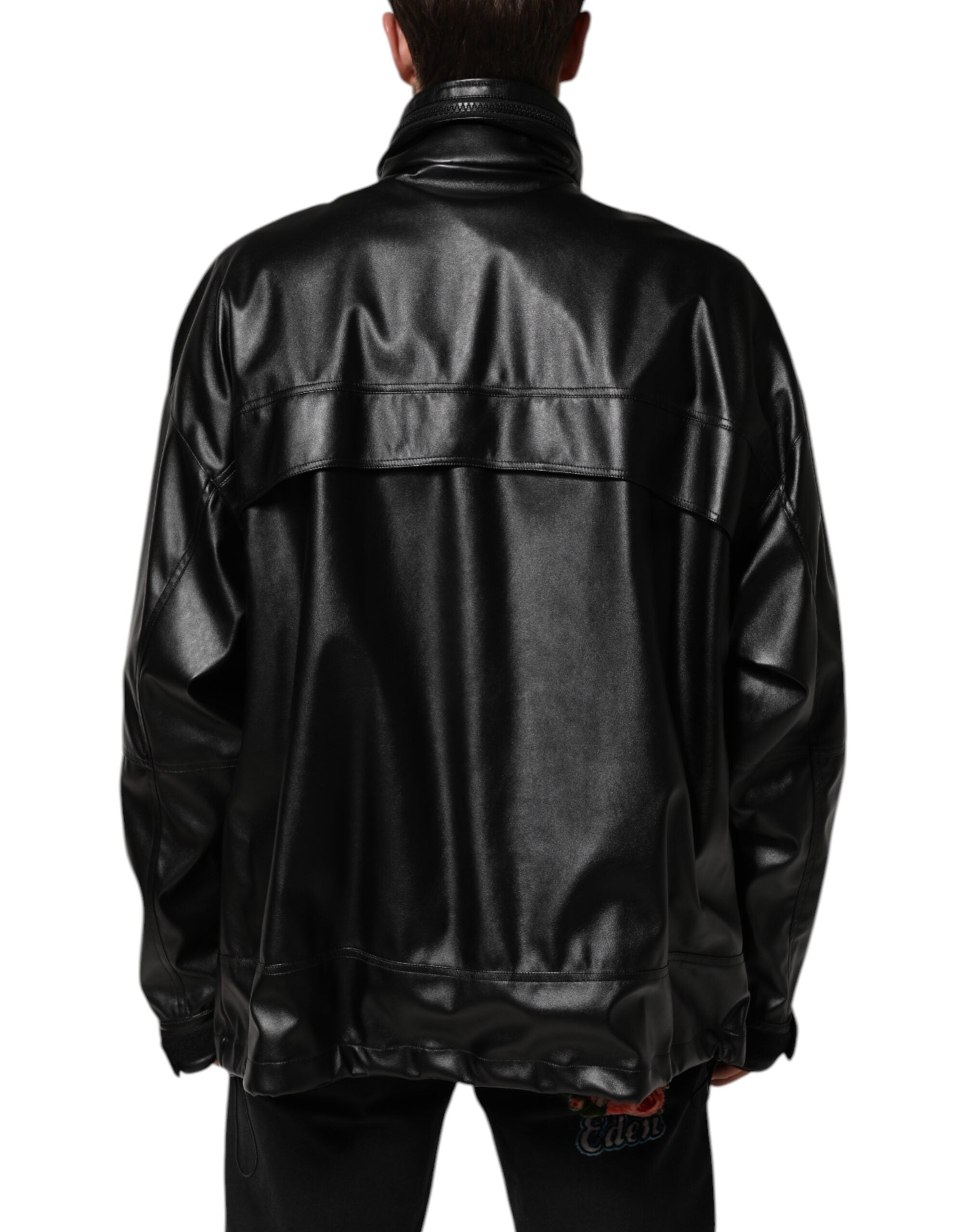 Black Polyester Logo Plaque Bomber Jacket - ventzia