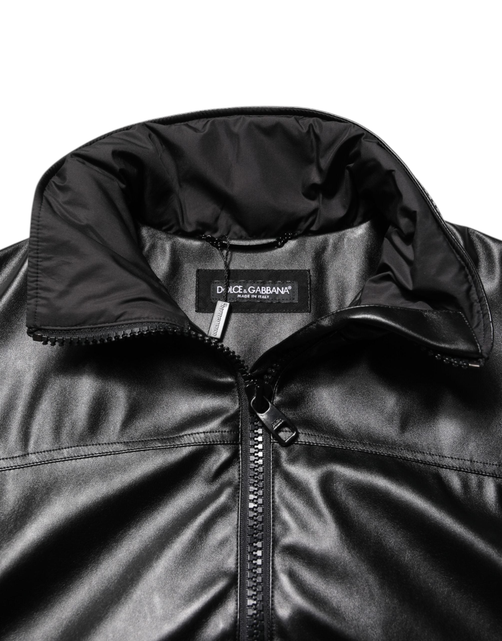 Black Polyester Logo Plaque Bomber Jacket - ventzia