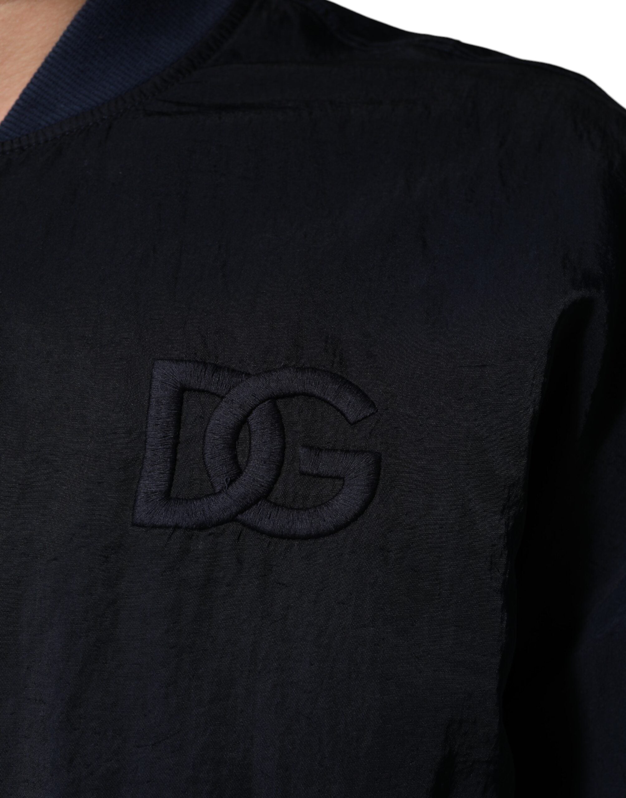 Blue Nylon DG Embroidery Men Bomber Jacket - ventzia