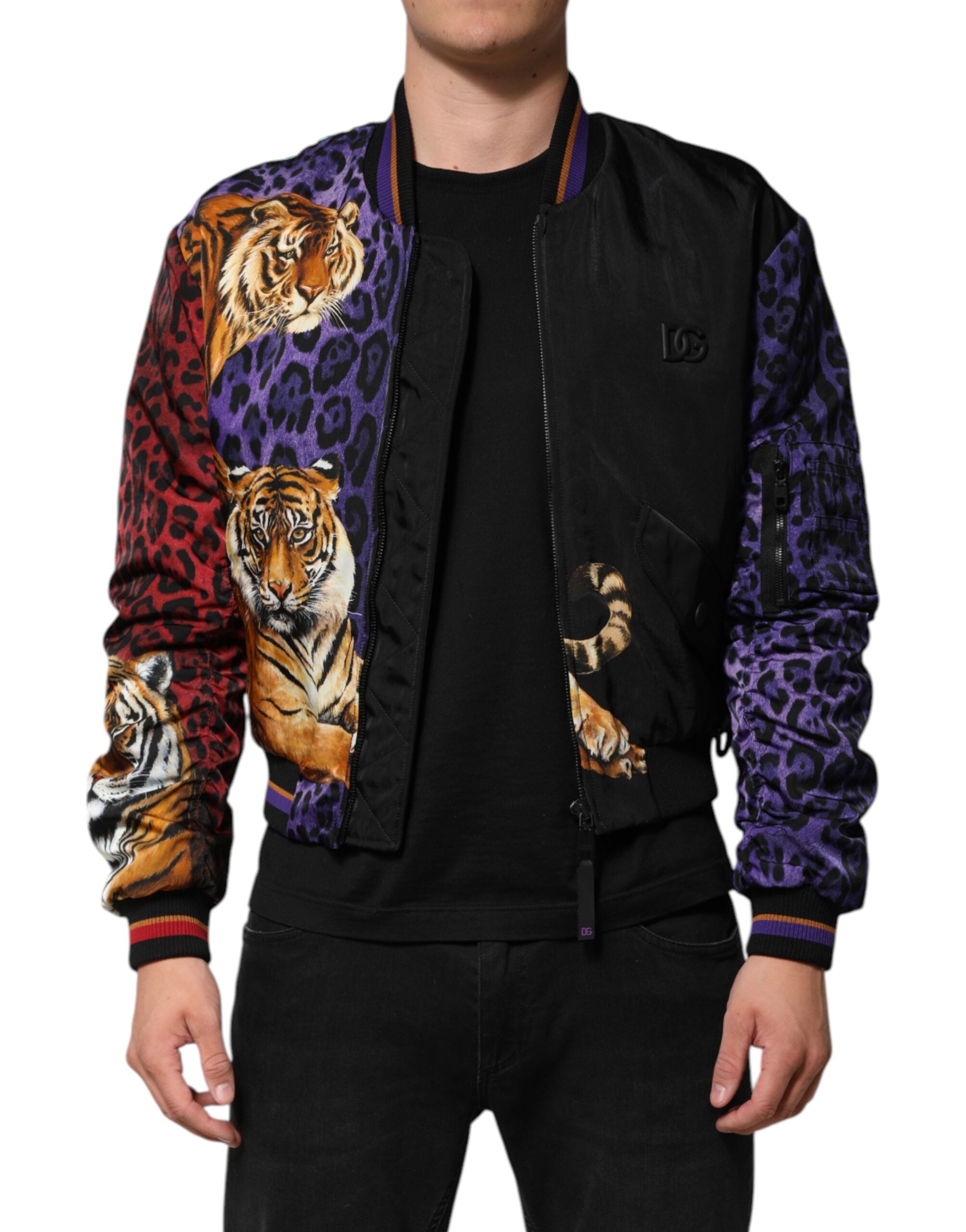 Multicolor Tiger Print Men Bomber Jacket - ventzia