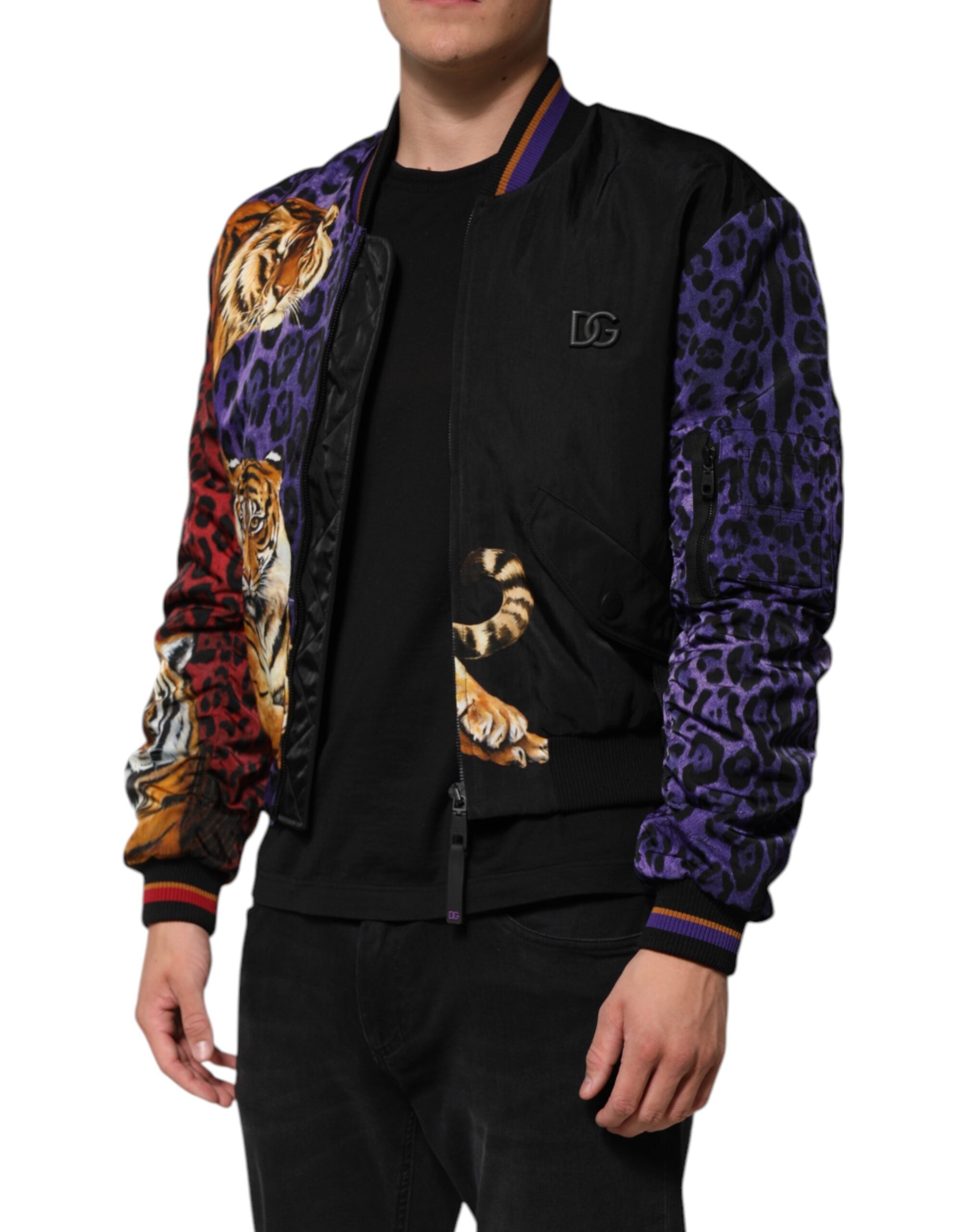 Multicolor Tiger Print Men Bomber Jacket - ventzia