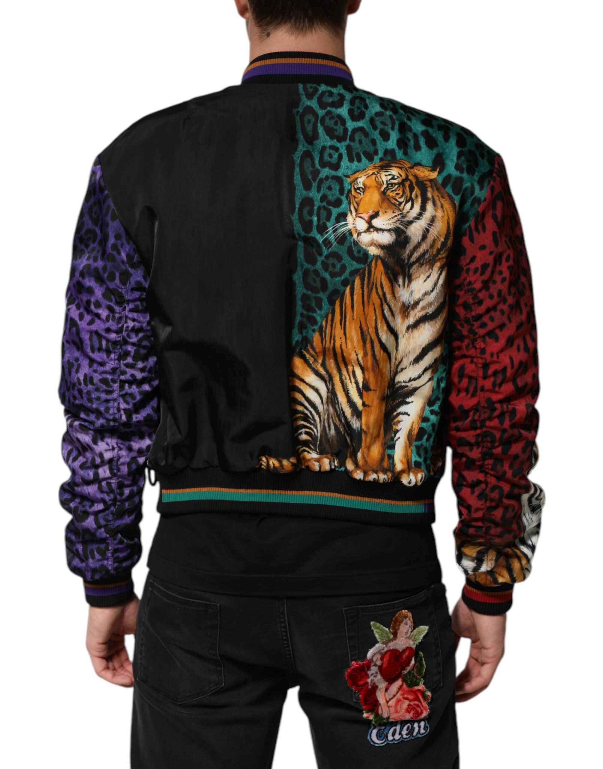 Multicolor Tiger Print Men Bomber Jacket - ventzia