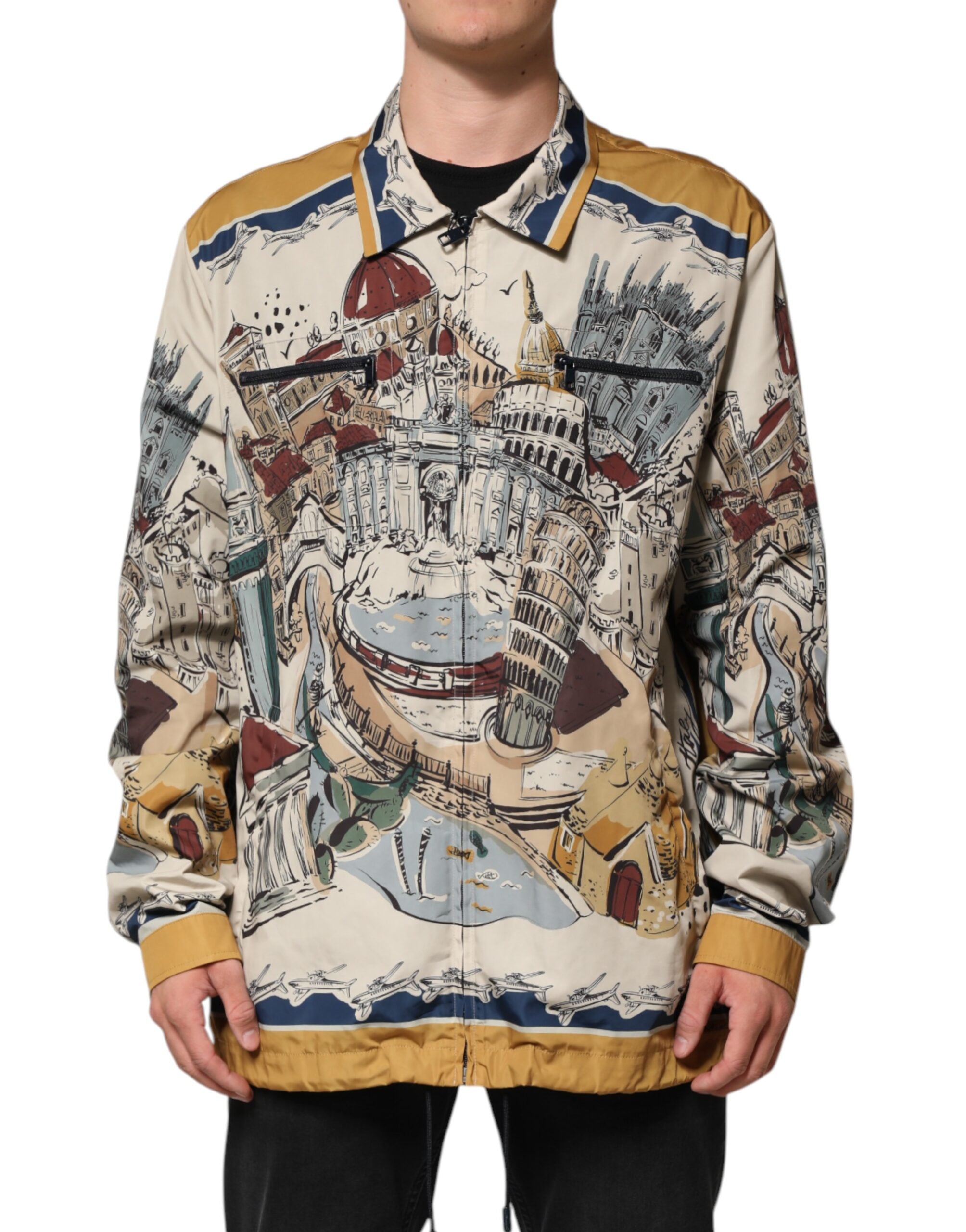 Multicolor Italian Motif Men Bomber Jacket - ventzia