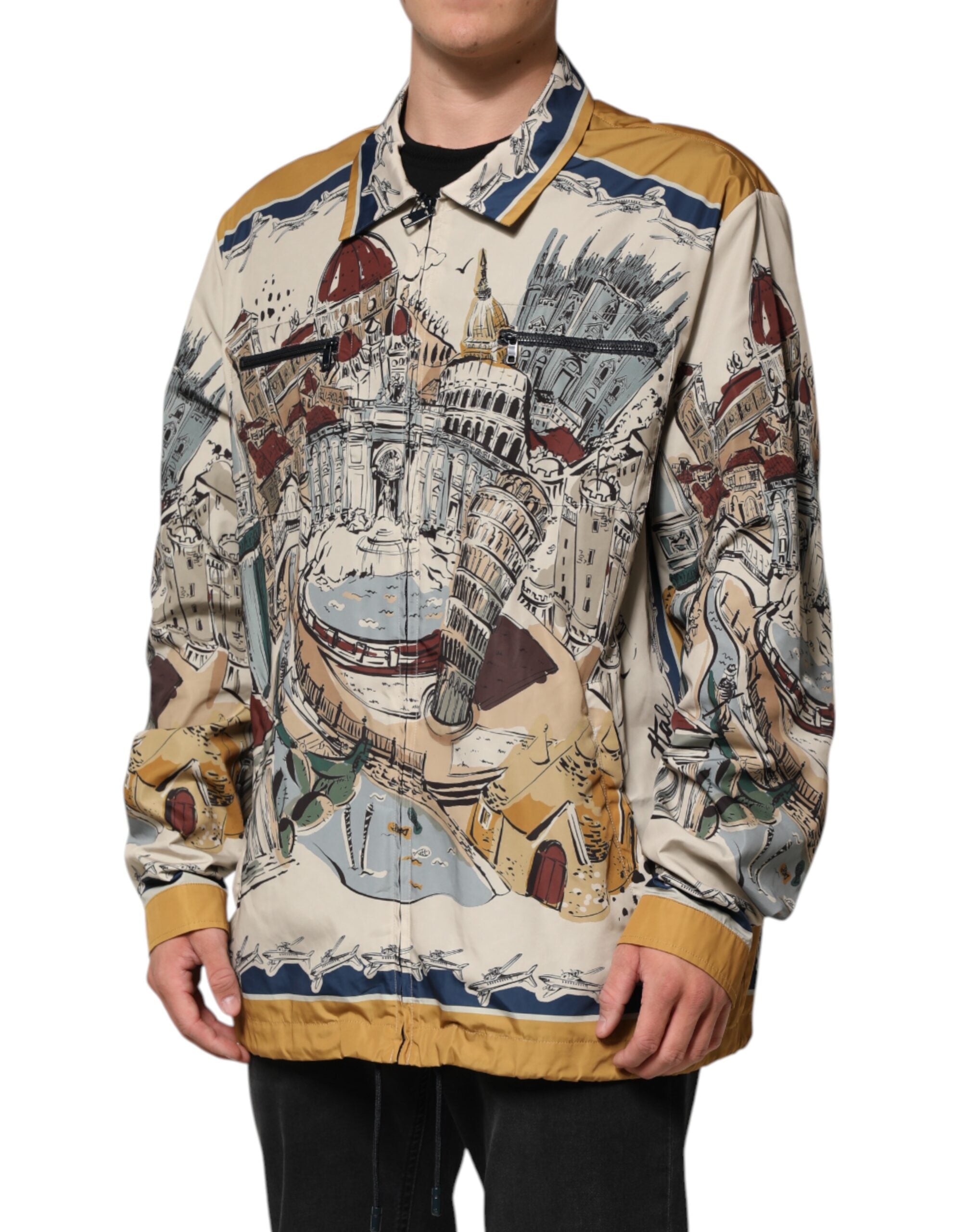 Multicolor Italian Motif Men Bomber Jacket - ventzia