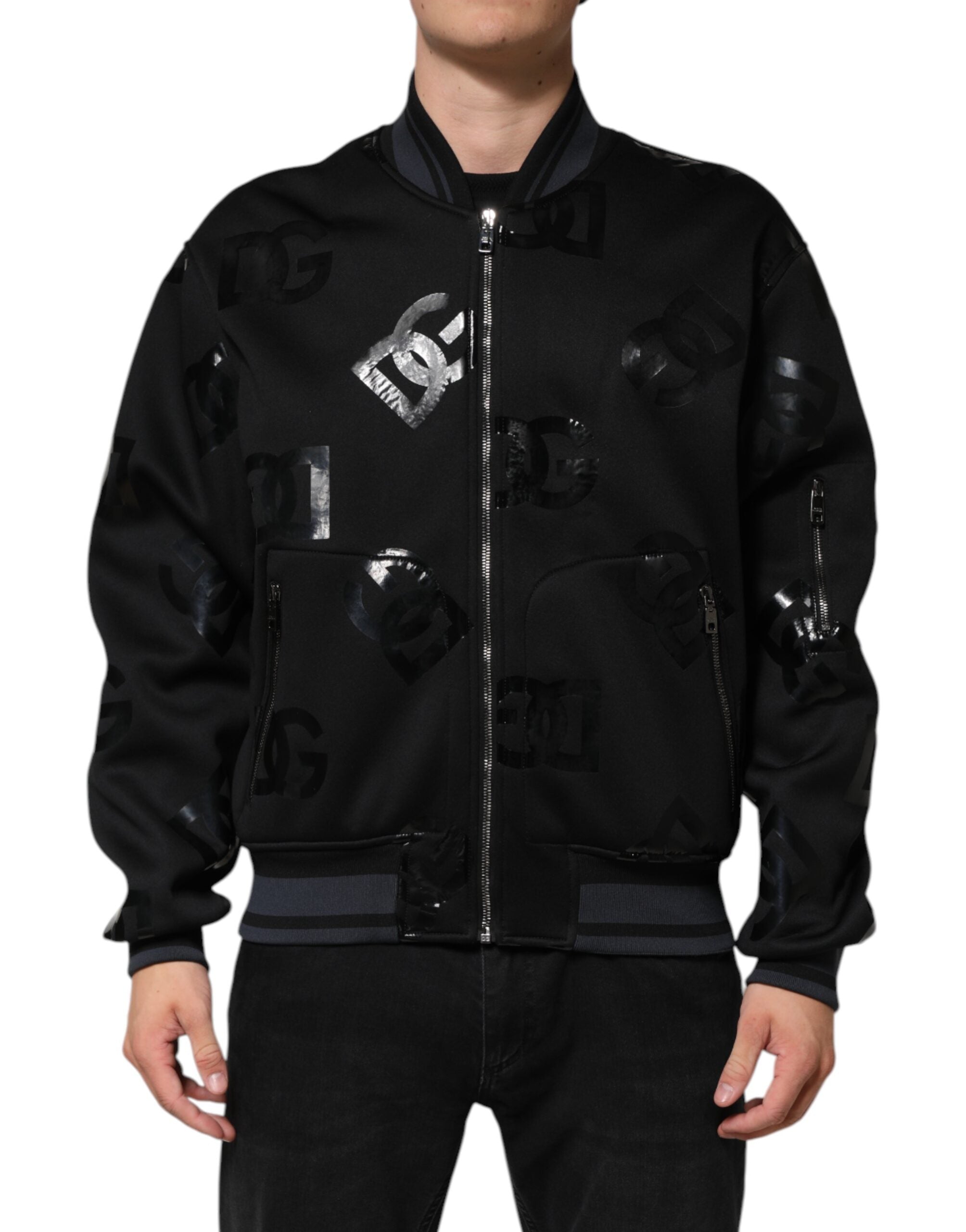 Black Wool Logo DG Mania Men Bomber Jacket - ventzia