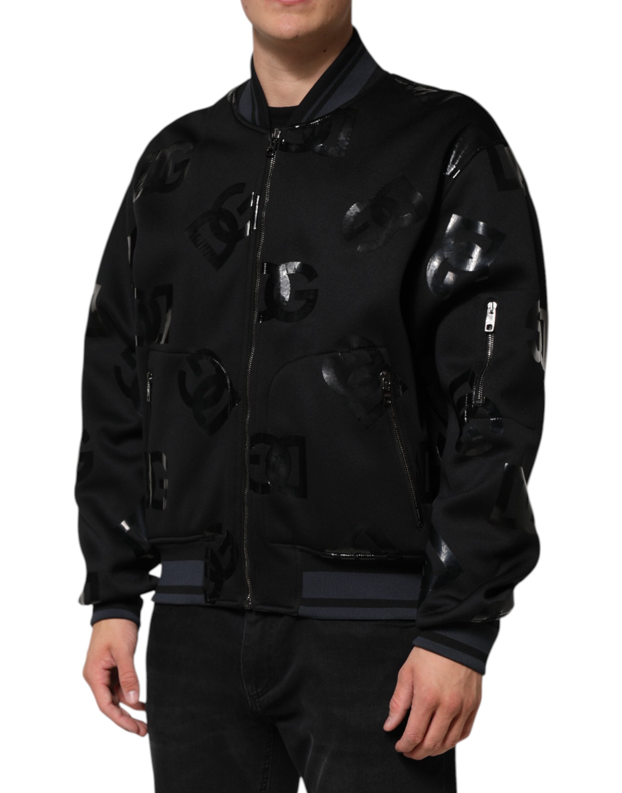 Black Wool Logo DG Mania Men Bomber Jacket - ventzia