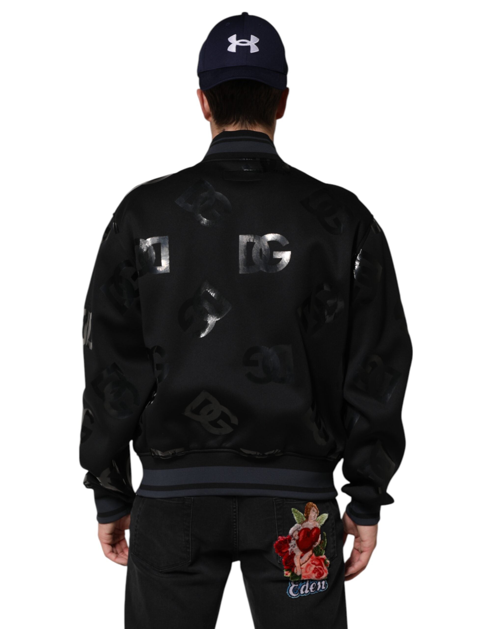 Black Wool Logo DG Mania Men Bomber Jacket - ventzia