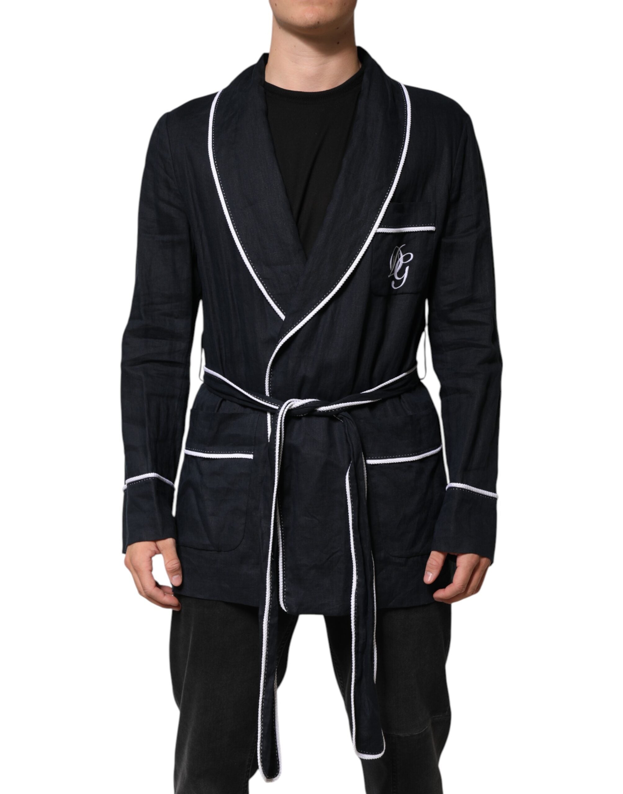 Dark Blue DG Embroidery Jacket Robe Blazer - ventzia