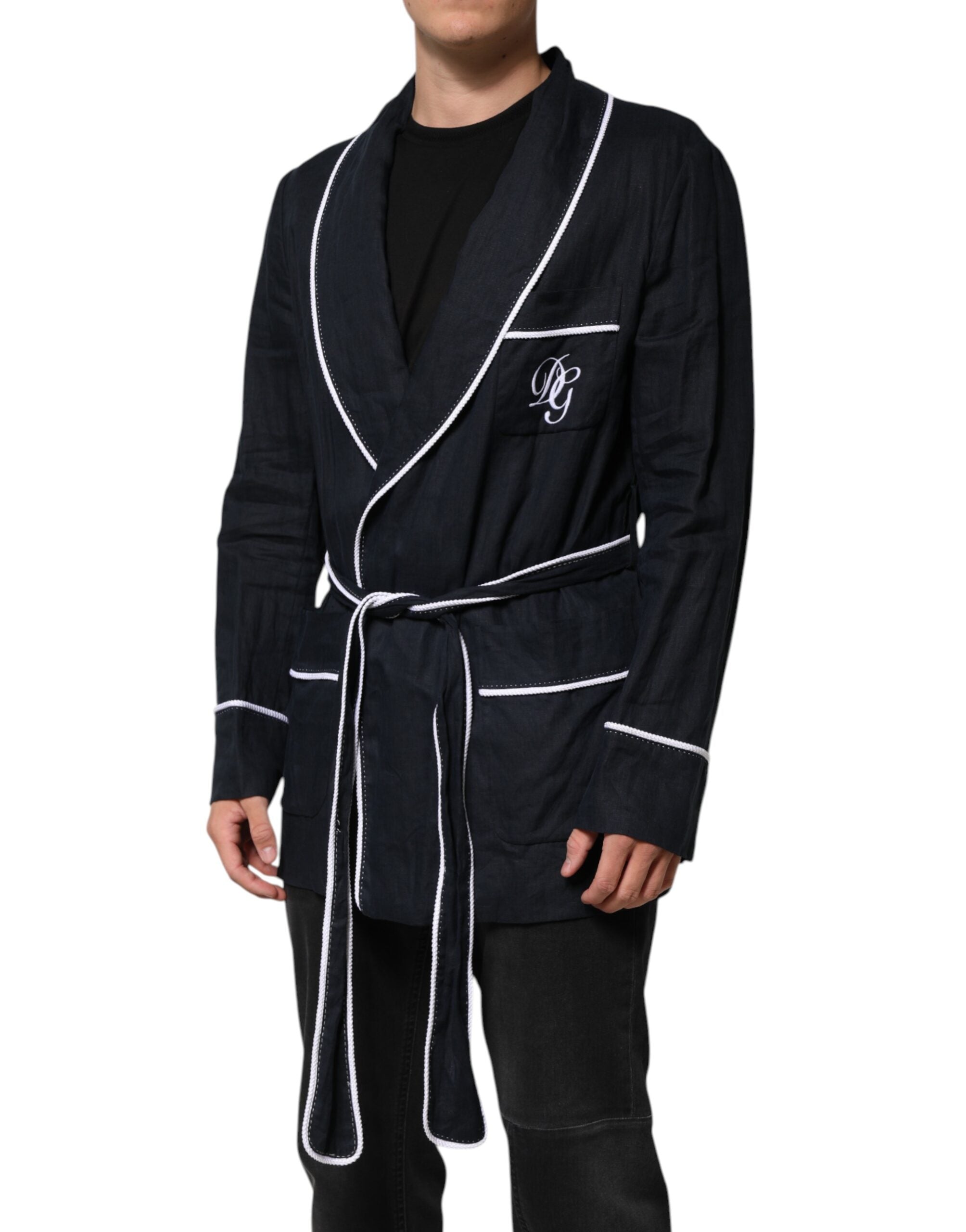 Dark Blue DG Embroidery Jacket Robe Blazer - ventzia