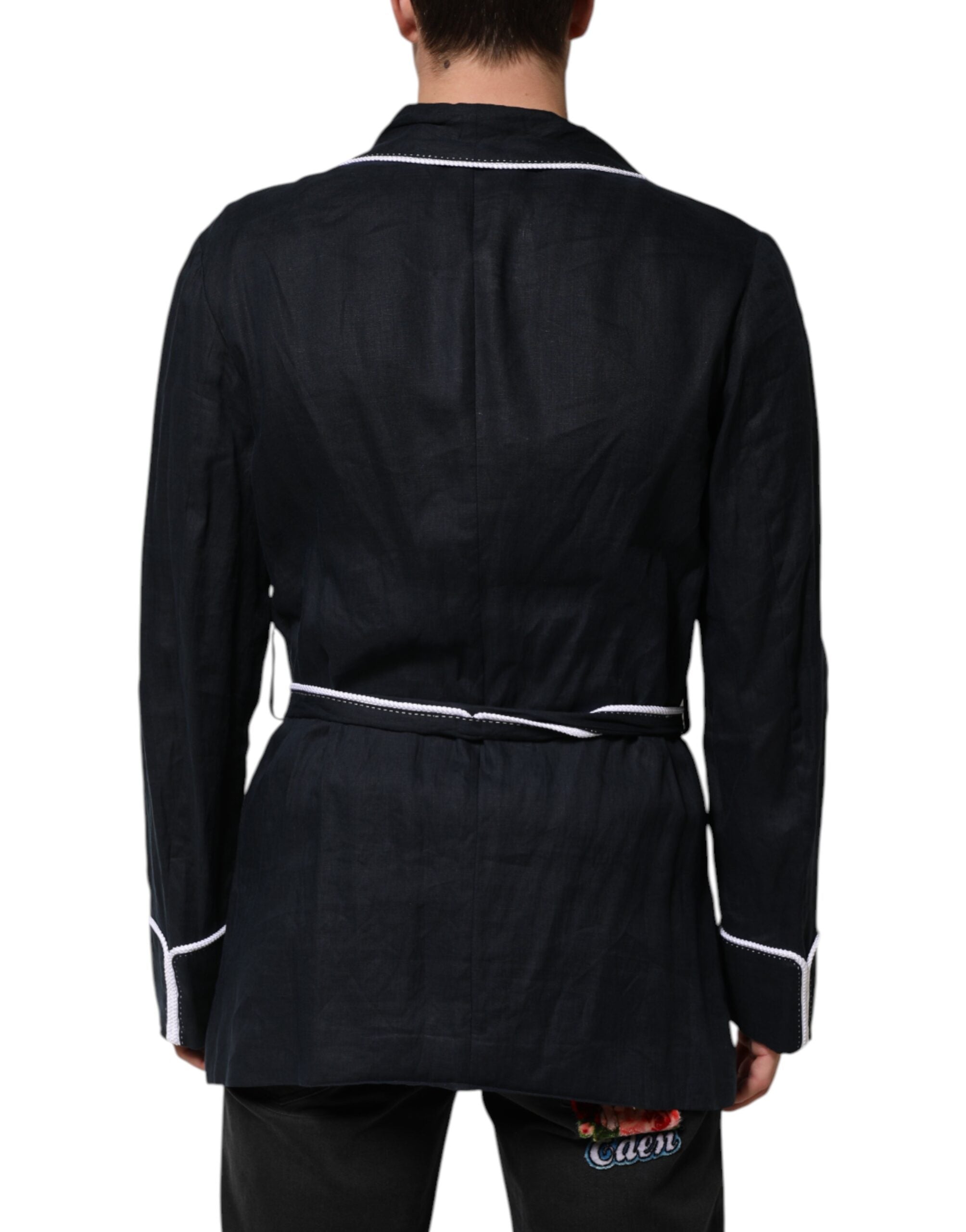 Dark Blue DG Embroidery Jacket Robe Blazer - ventzia