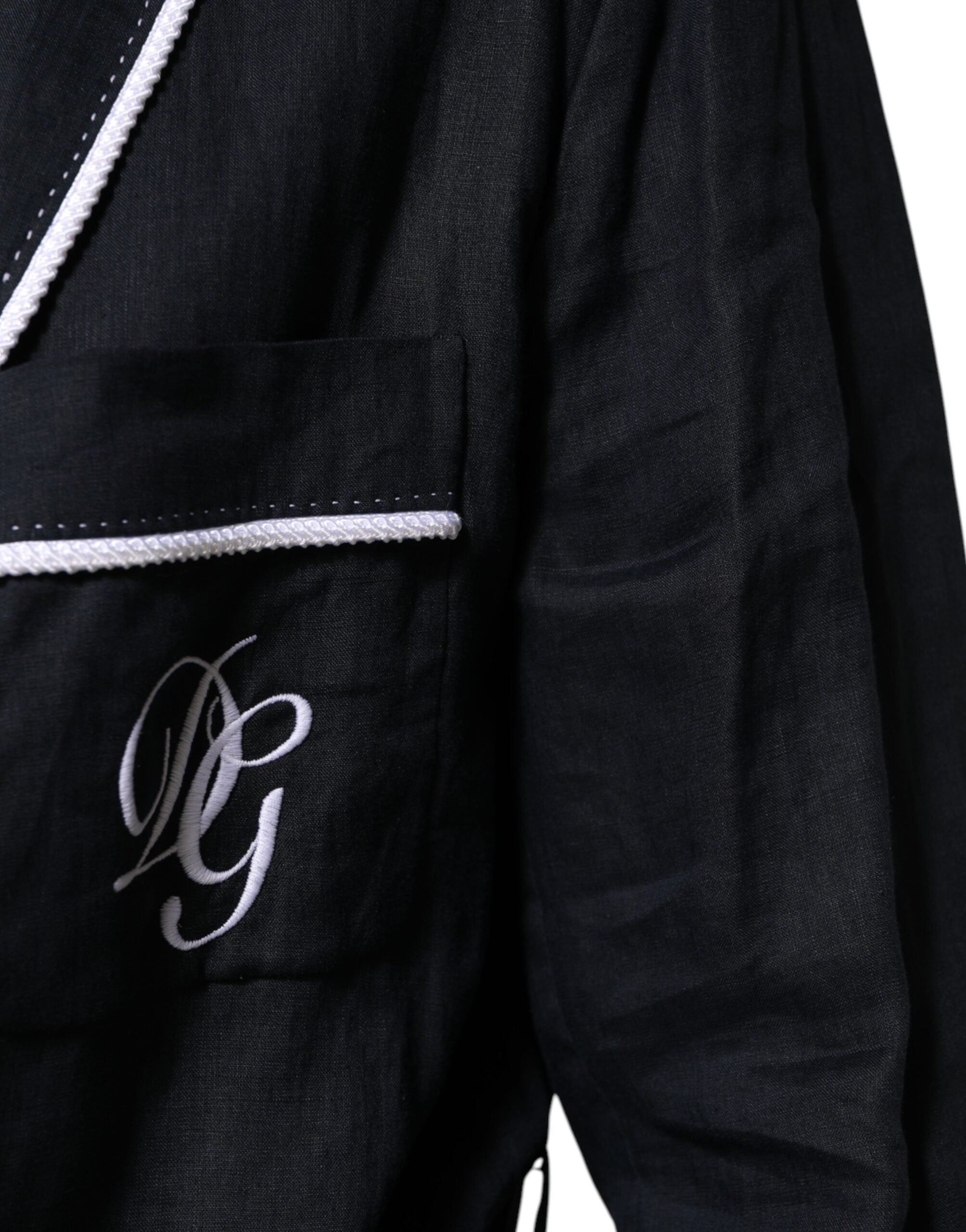 Dark Blue DG Embroidery Jacket Robe Blazer - ventzia