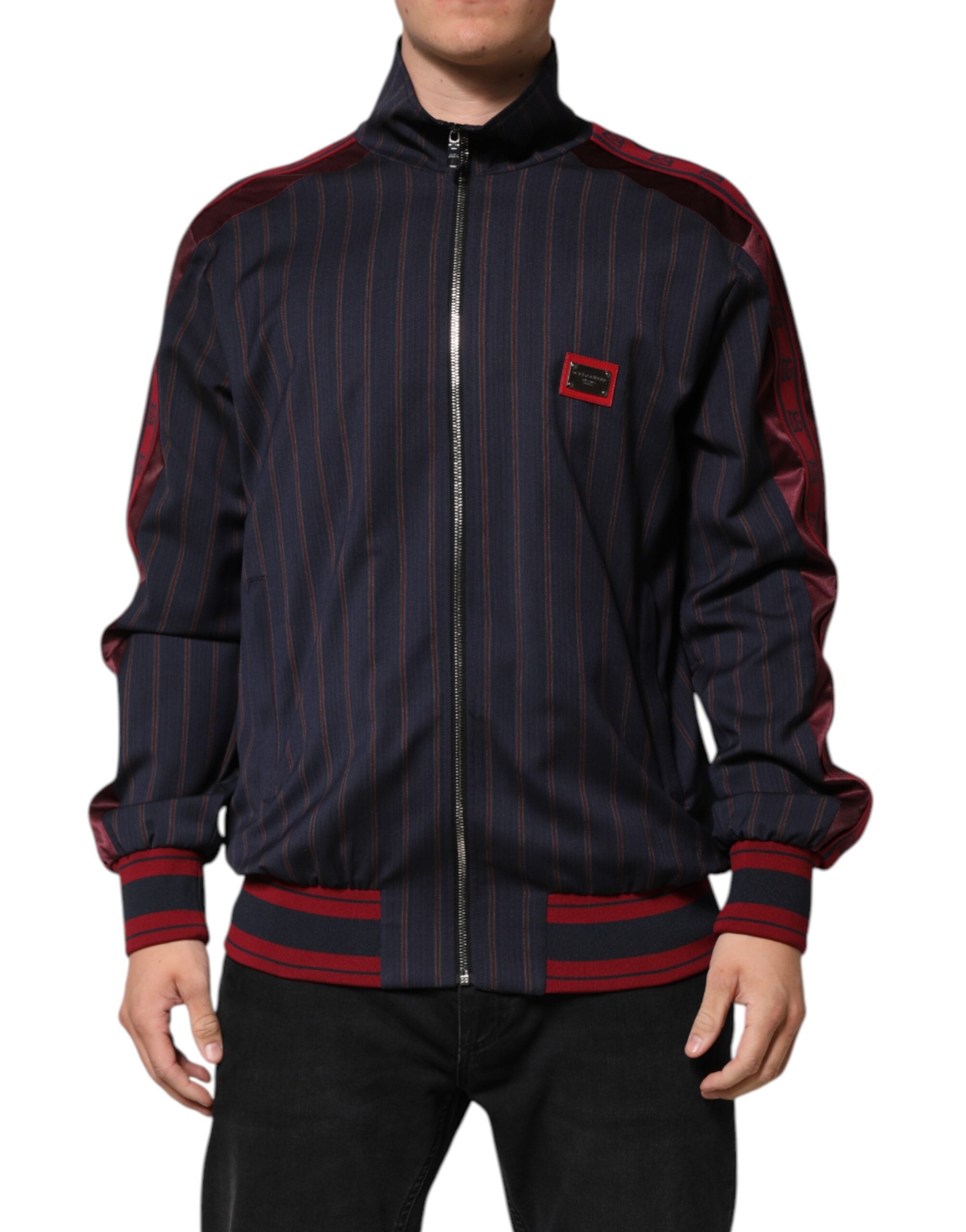 Blue Red Striped Logo Plaque Full Zip Jacket - ventzia