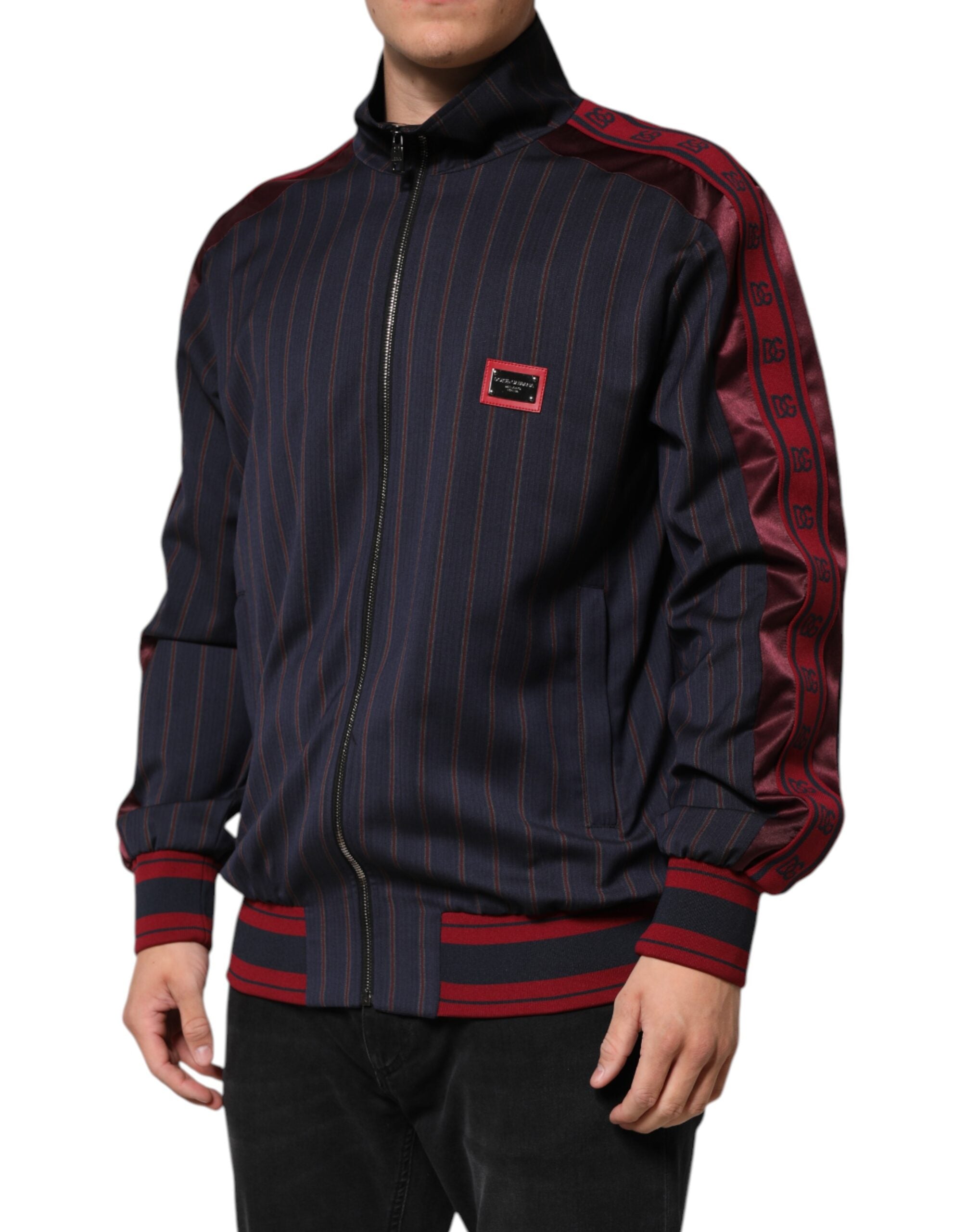 Blue Red Striped Logo Plaque Full Zip Jacket - ventzia