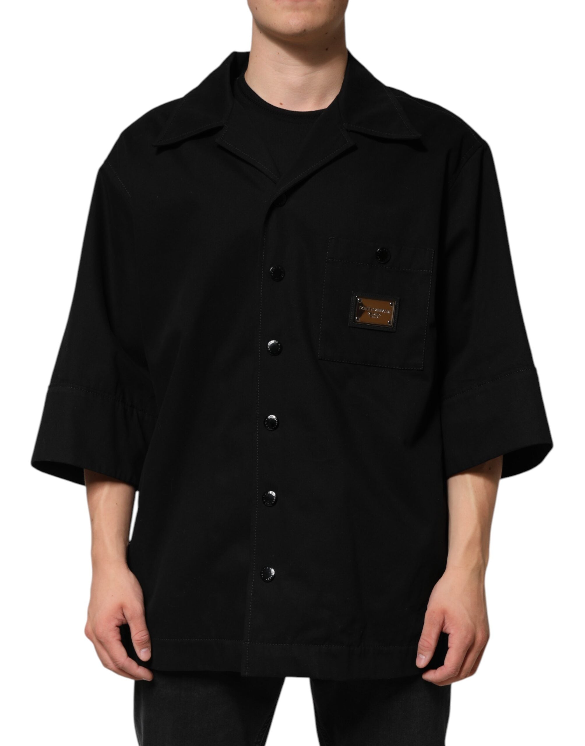 Black Short Sleeve Button Men Casual Shirt - ventzia