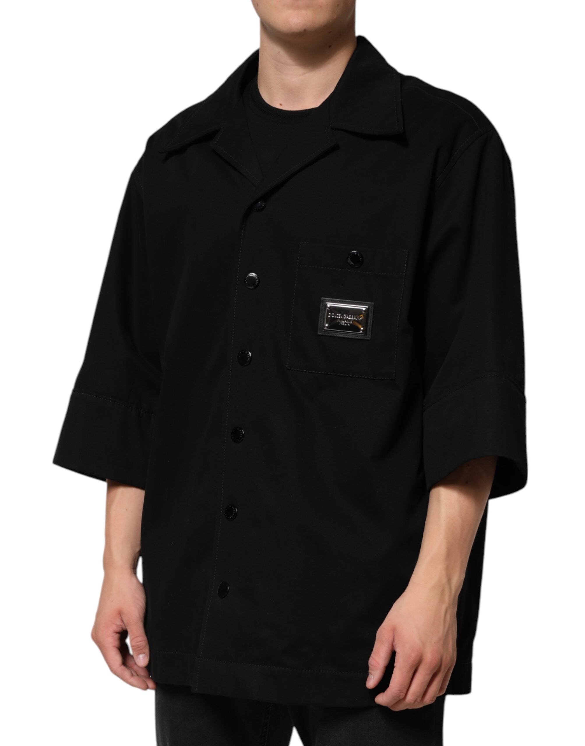 Black Short Sleeve Button Men Casual Shirt - ventzia