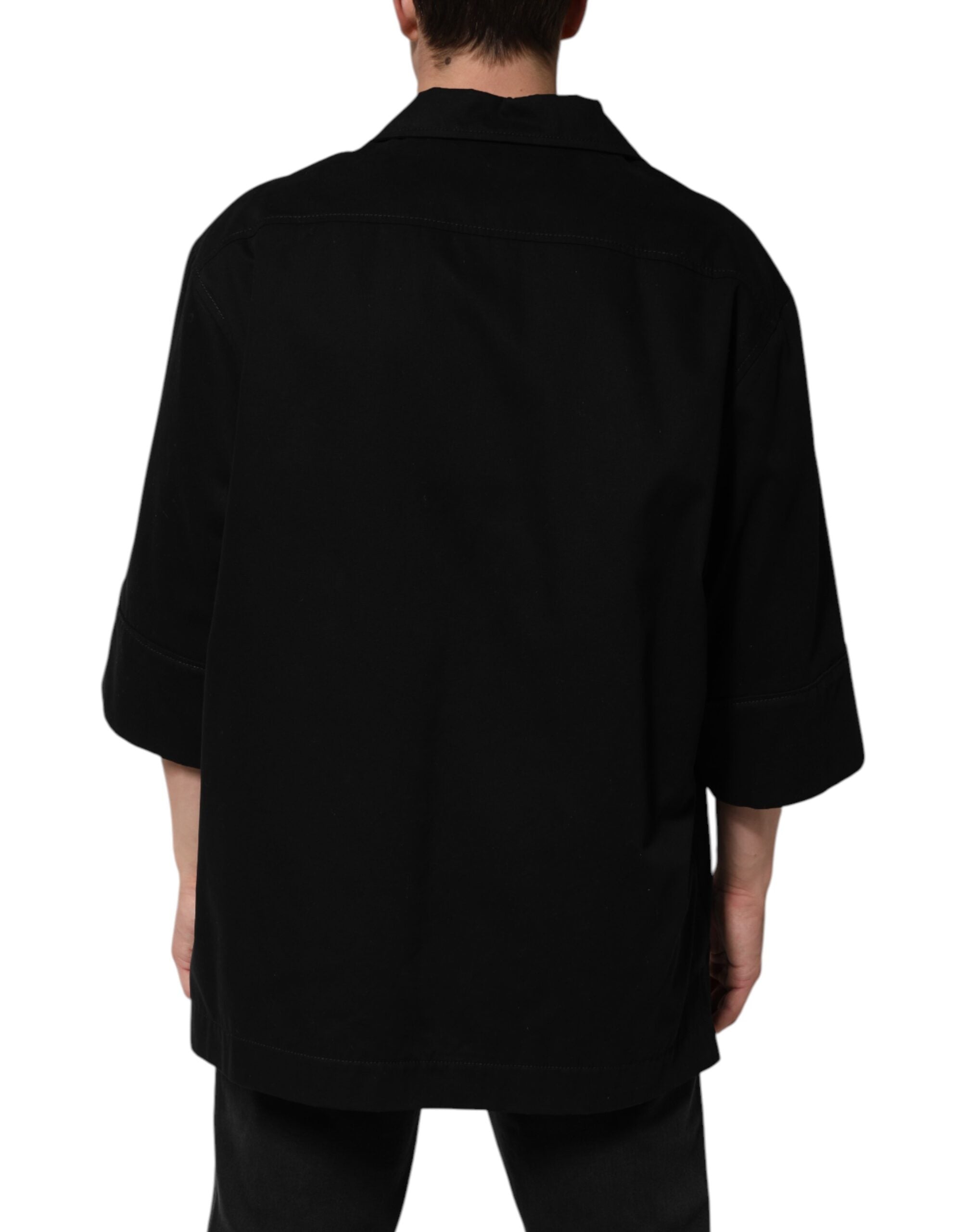 Black Short Sleeve Button Men Casual Shirt - ventzia