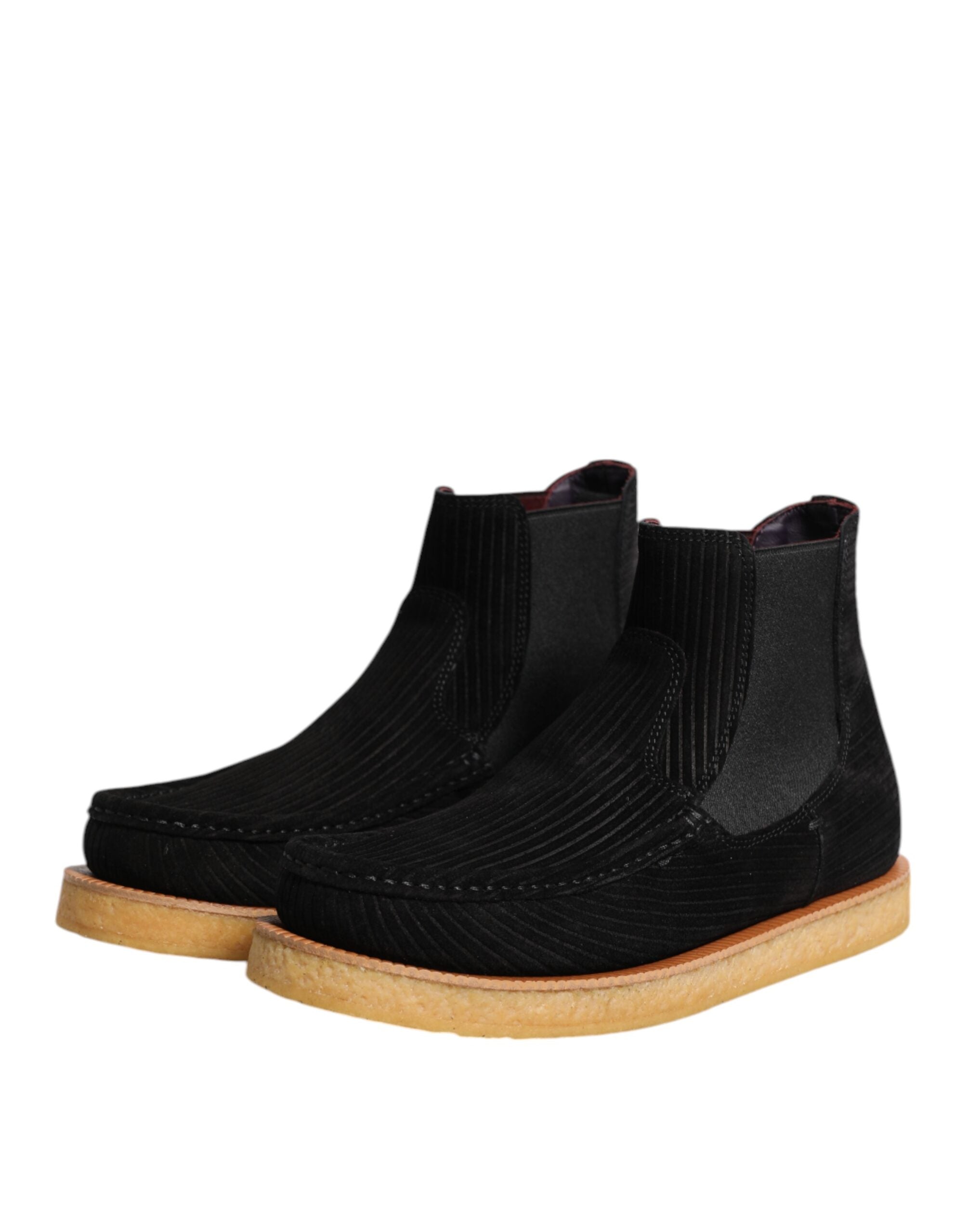 Black Calf Suede Slip On Ankle Boots Shoes - ventzia