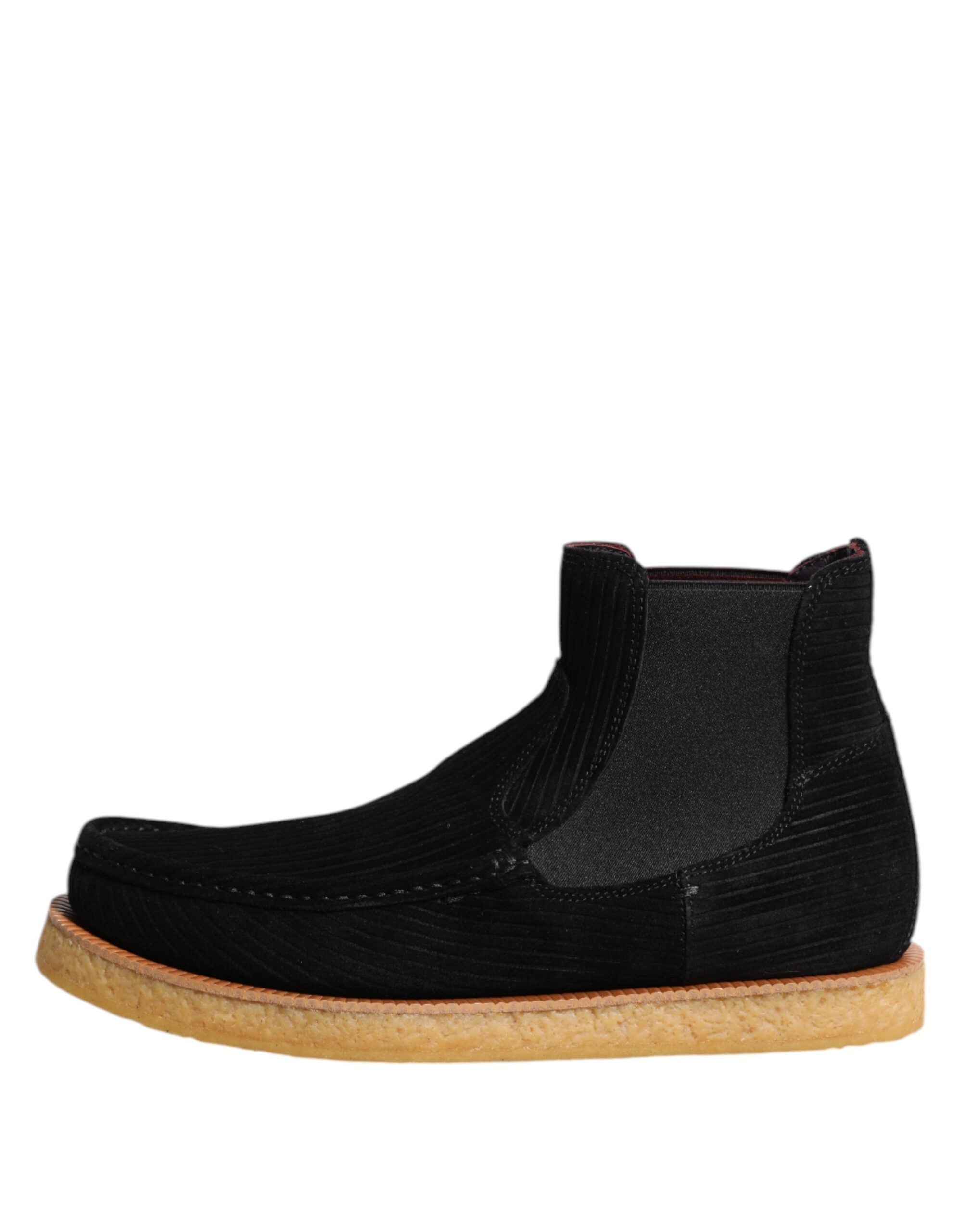 Black Calf Suede Slip On Ankle Boots Shoes - ventzia