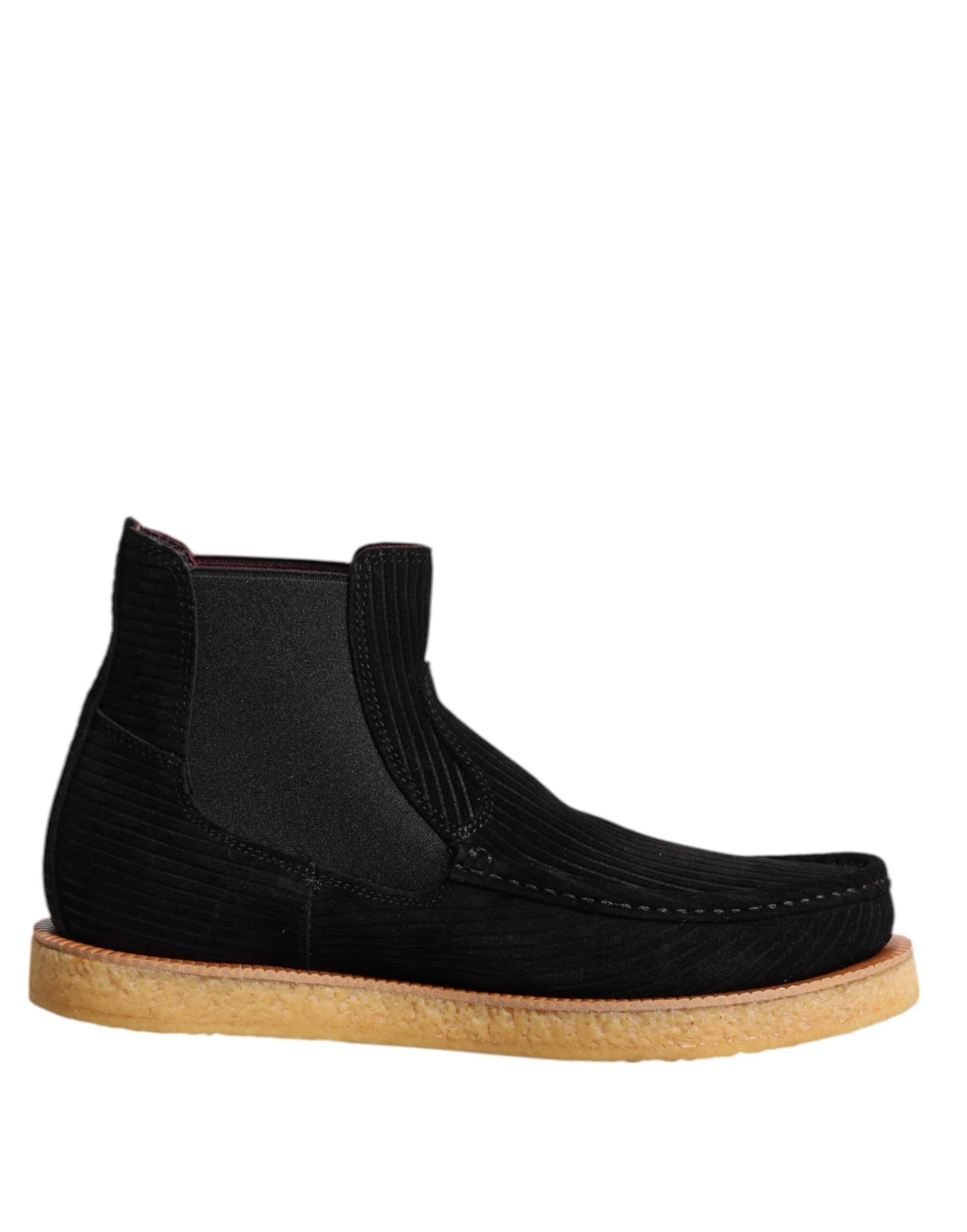 Black Calf Suede Slip On Ankle Boots Shoes - ventzia