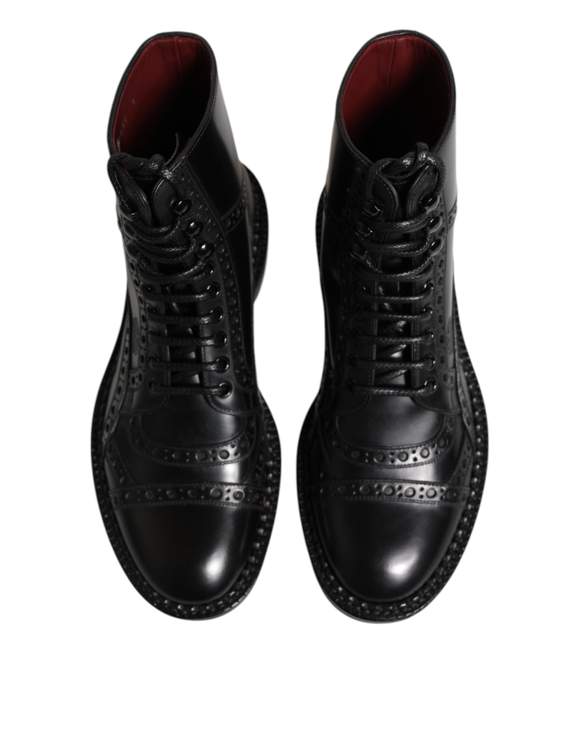 Black Leather Lace Up Mid Calf Boots Shoes - ventzia
