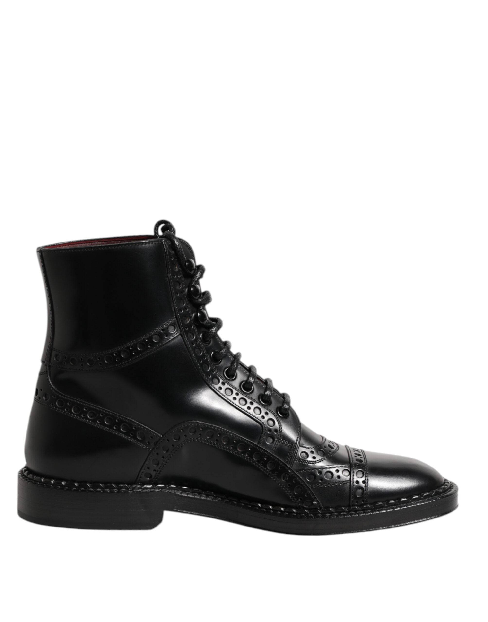 Black Leather Lace Up Mid Calf Boots Shoes - ventzia