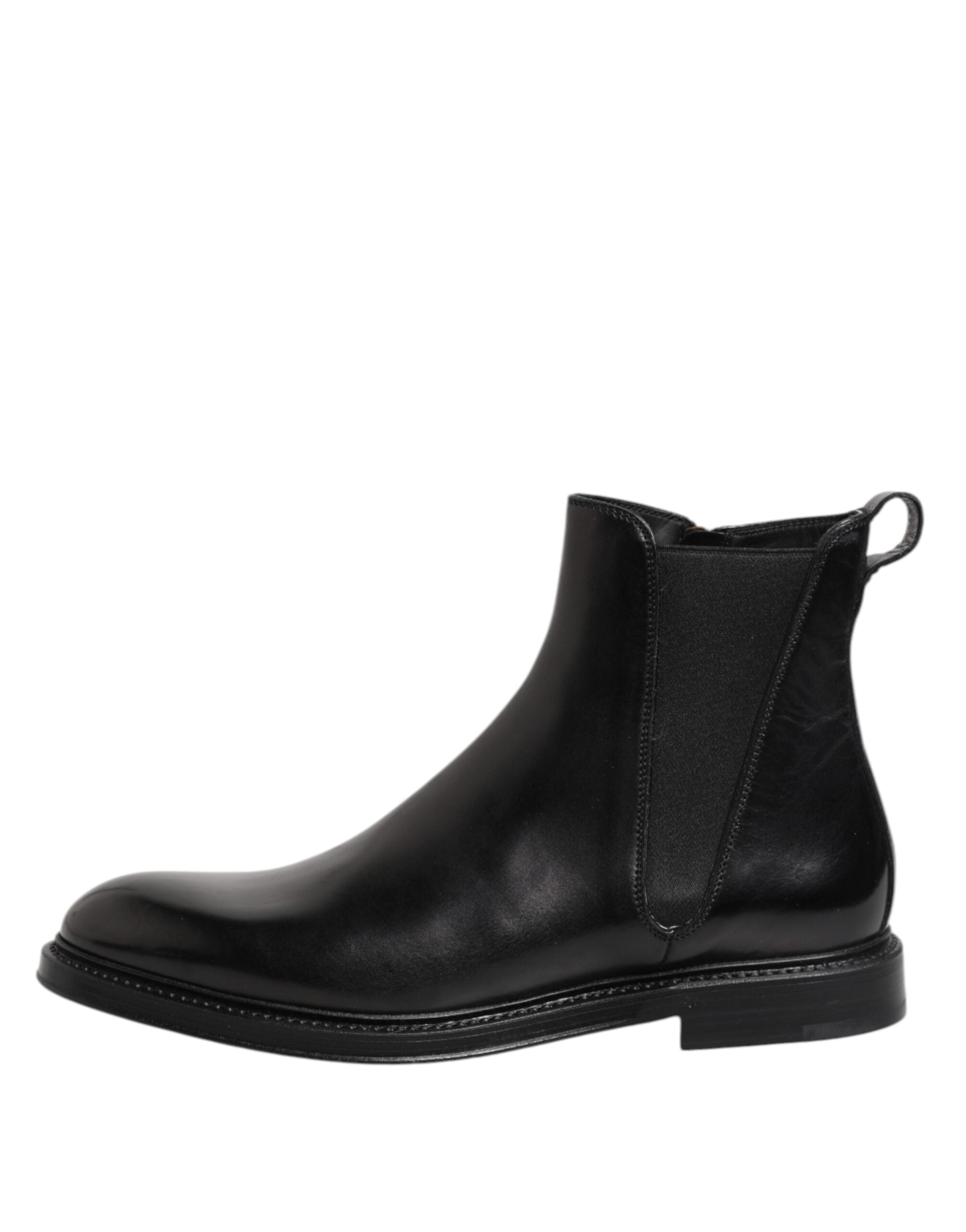 Black Chelsea Leather Mid Calf Boots Shoes - ventzia