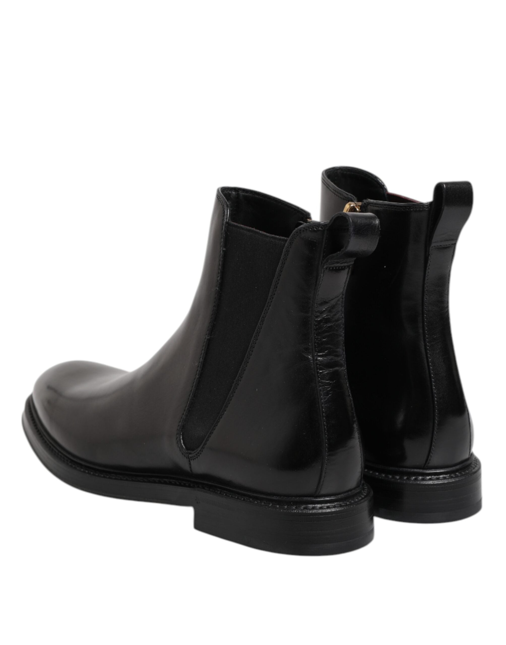 Black Chelsea Leather Mid Calf Boots Shoes - ventzia
