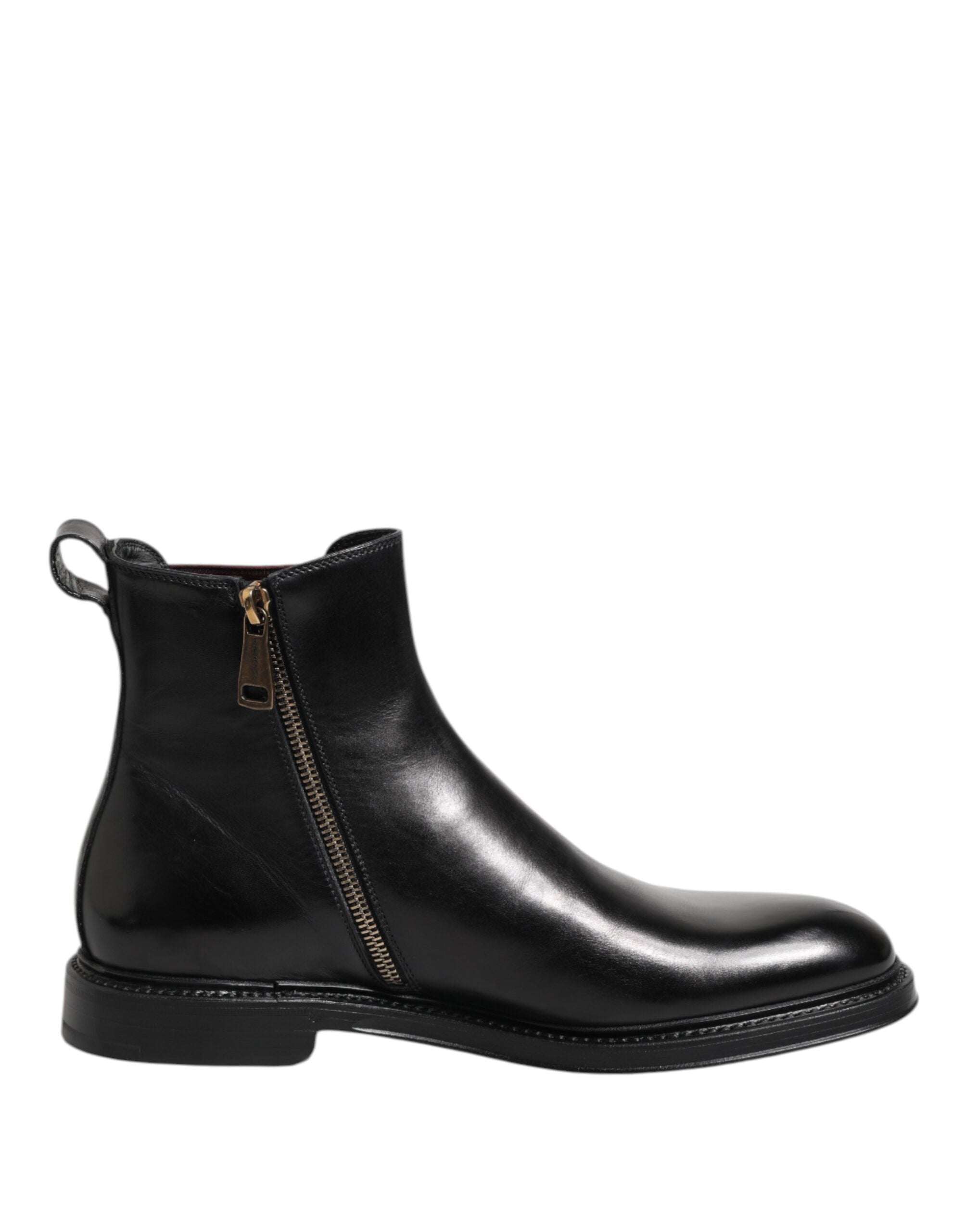 Black Chelsea Leather Mid Calf Boots Shoes - ventzia