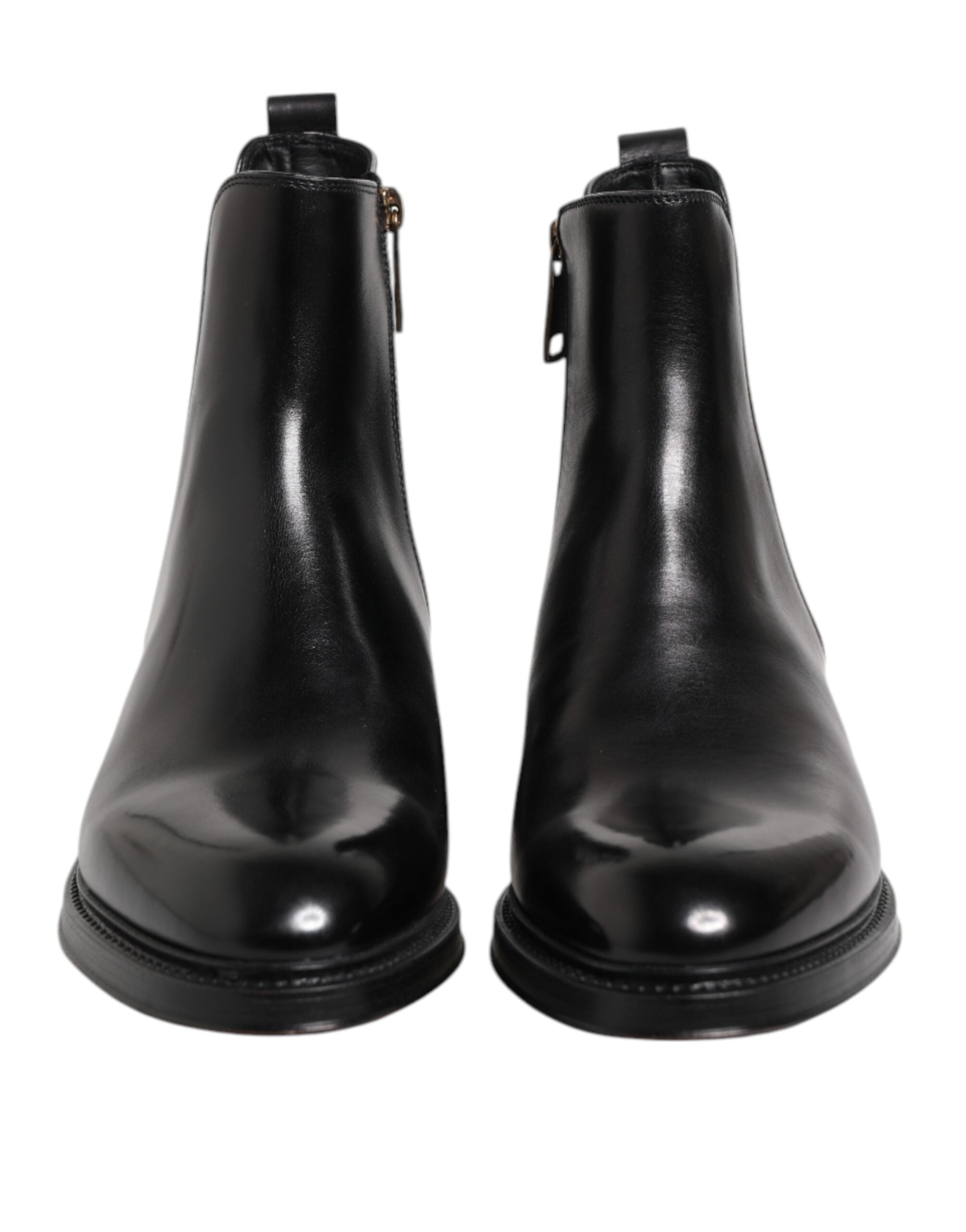 Black Chelsea Leather Mid Calf Boots Shoes - ventzia