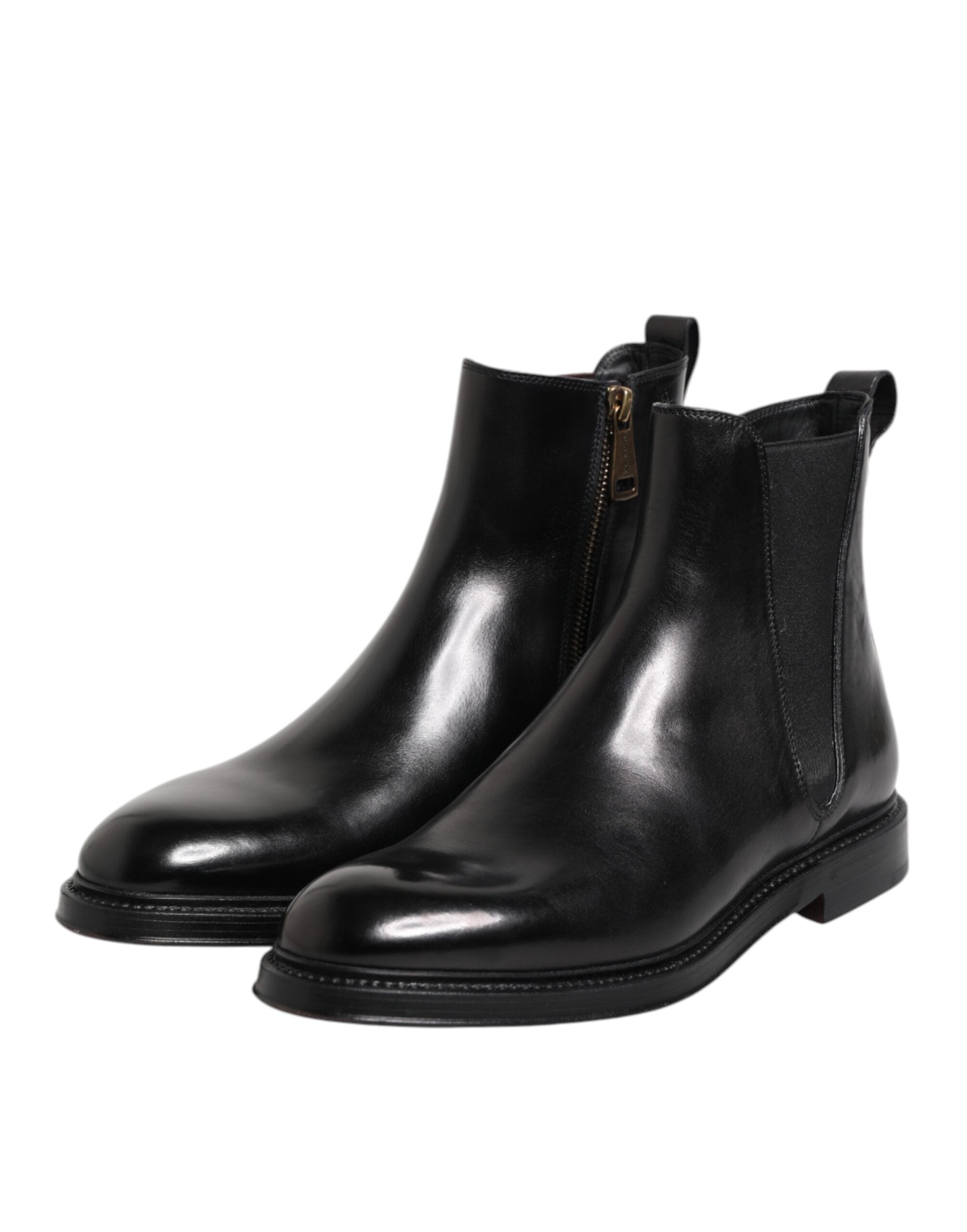 Black Chelsea Leather Mid Calf Boots Shoes - ventzia
