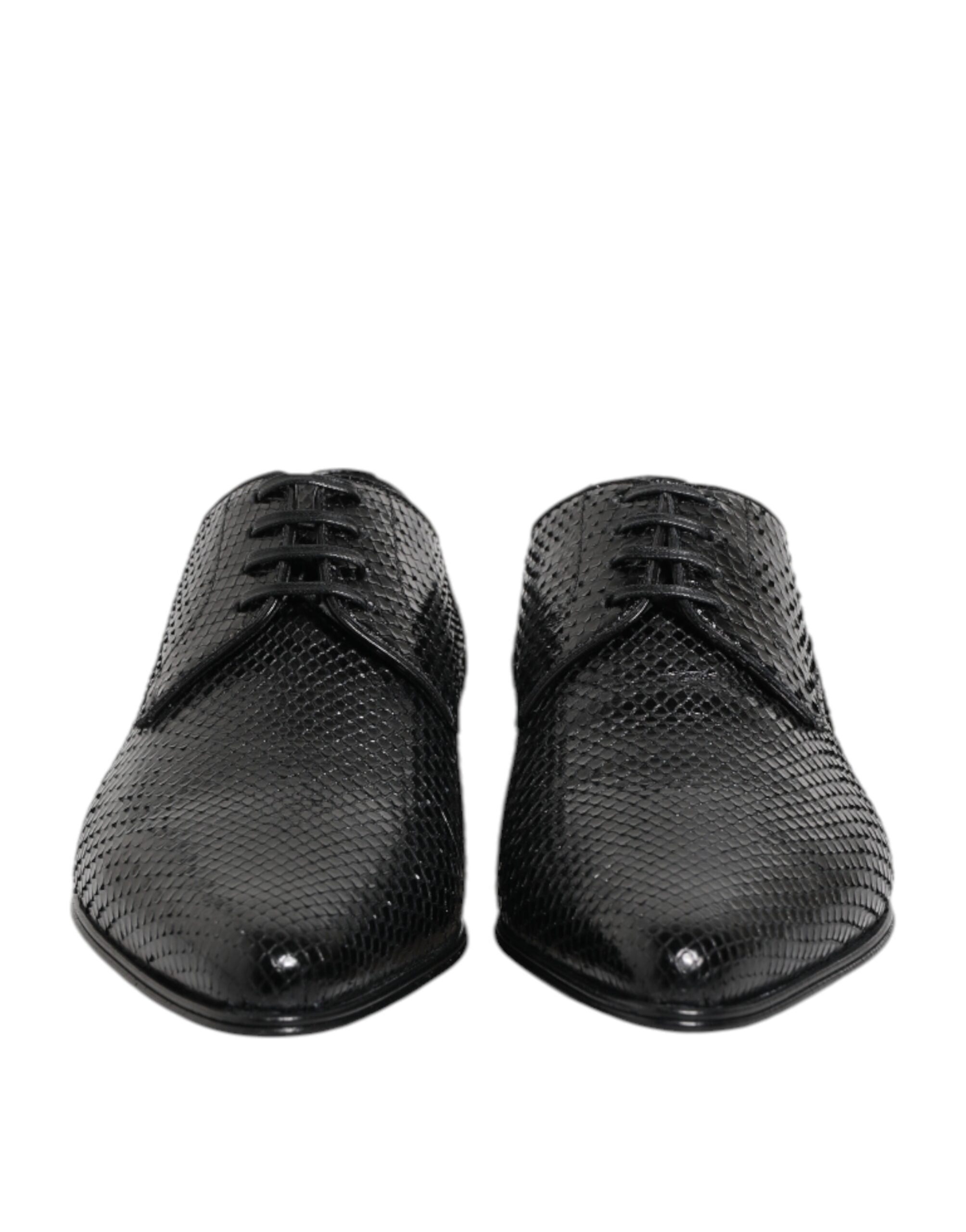 Black Exotic Leather Lace Up Derby Shoes - ventzia