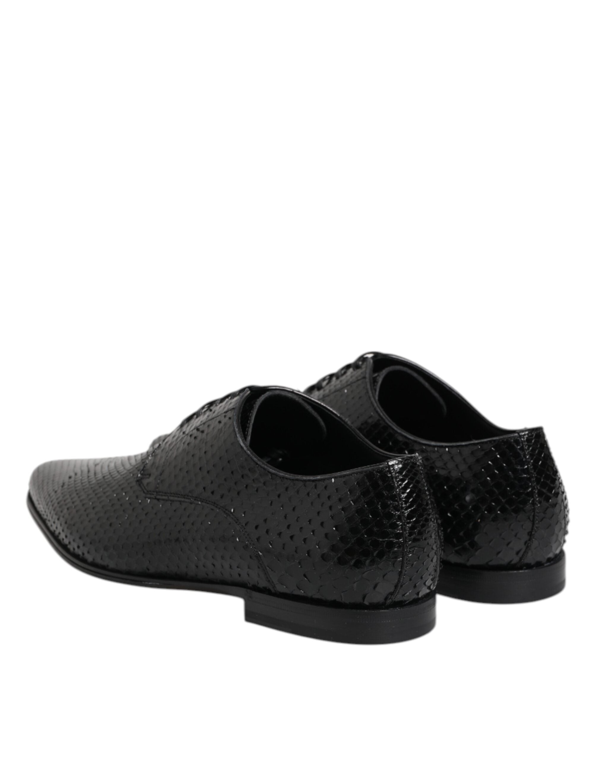 Black Exotic Leather Lace Up Derby Shoes - ventzia