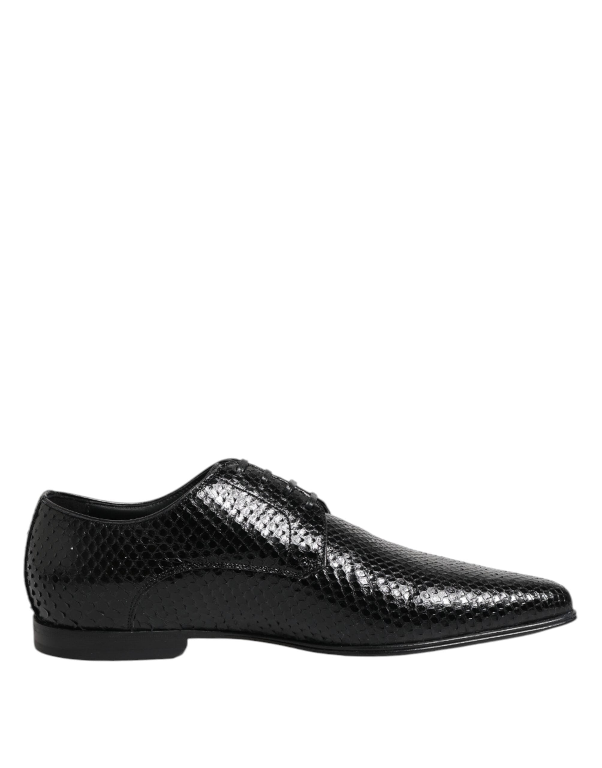 Black Exotic Leather Lace Up Derby Shoes - ventzia