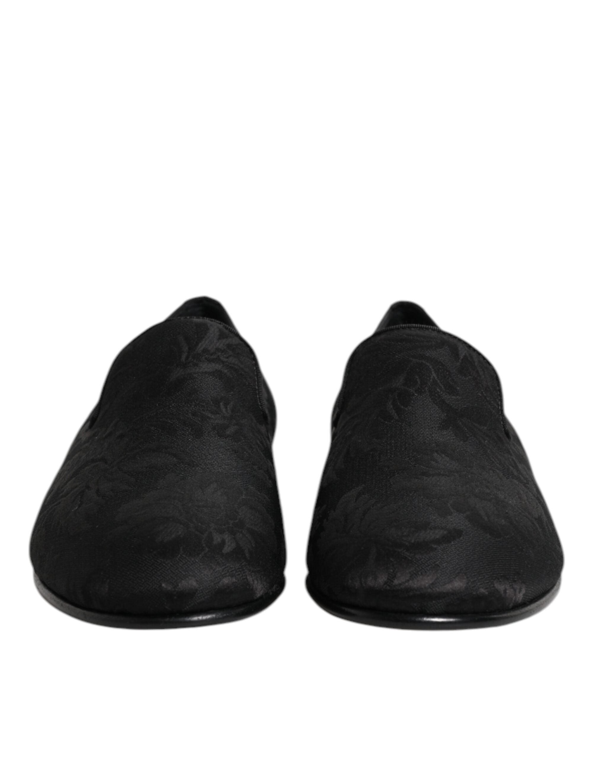 Black Floral Brocade Loafers Men Dress Shoes - ventzia