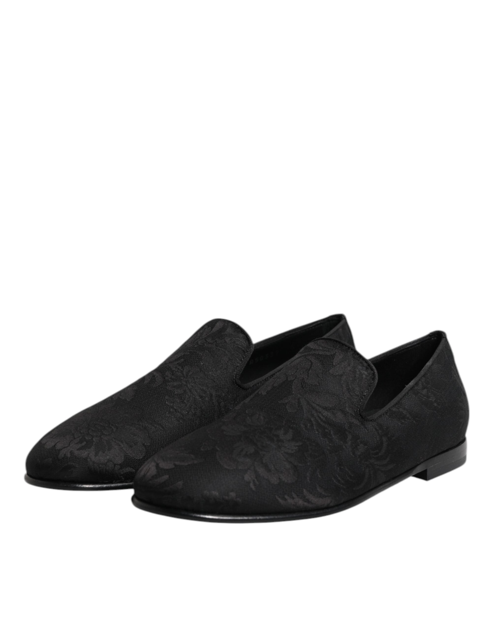 Black Floral Brocade Loafers Men Dress Shoes - ventzia
