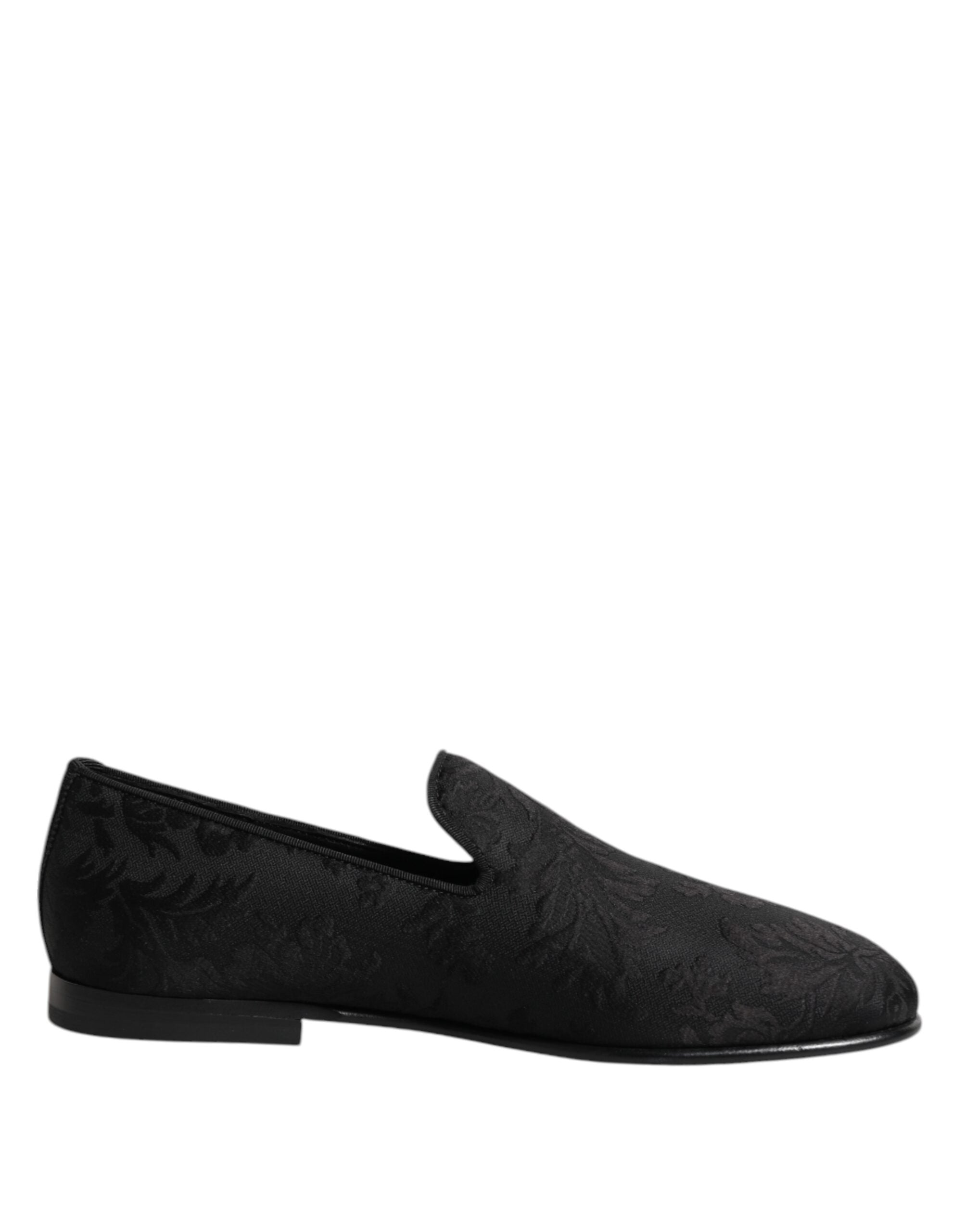 Black Floral Brocade Loafers Men Dress Shoes - ventzia
