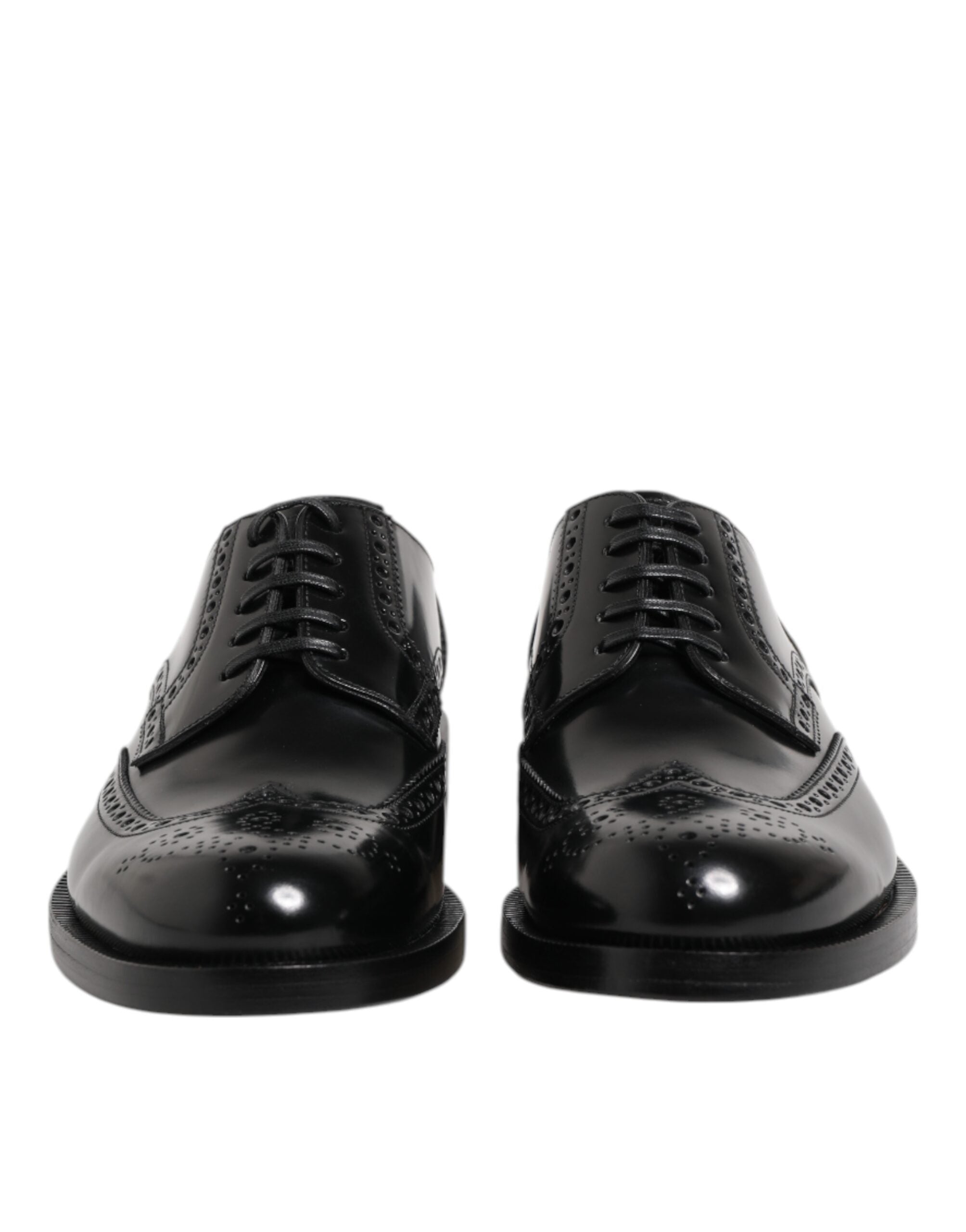 Black Leather Derby Wingtip Formal Shoes - ventzia