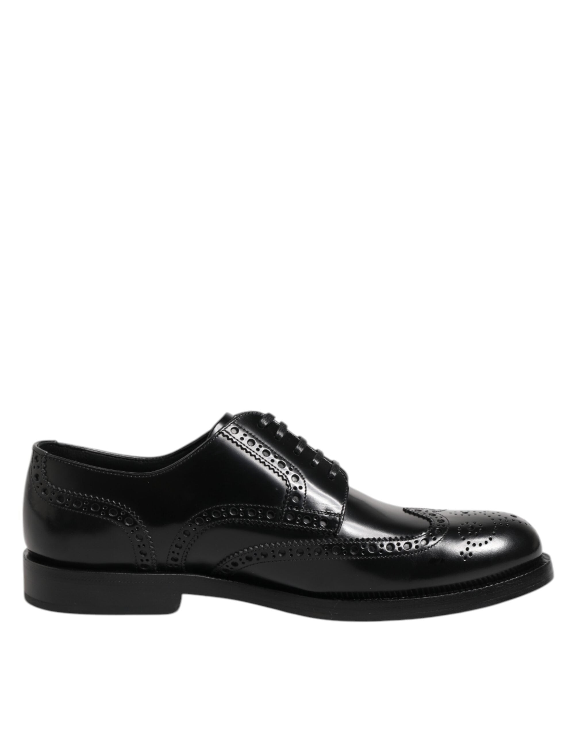 Black Leather Derby Wingtip Formal Shoes - ventzia