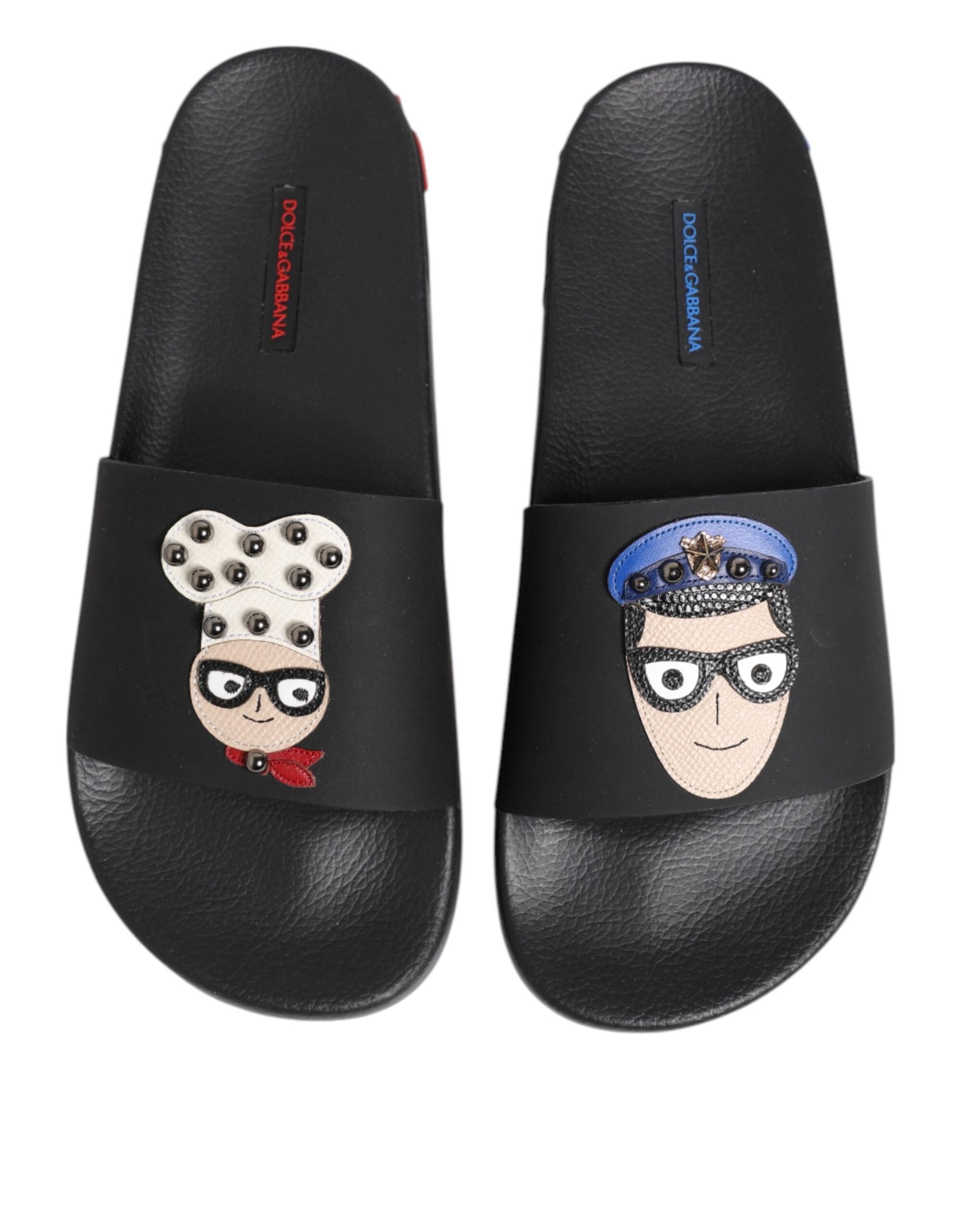 Black Leather Slides Flats Beachwear Shoes - ventzia