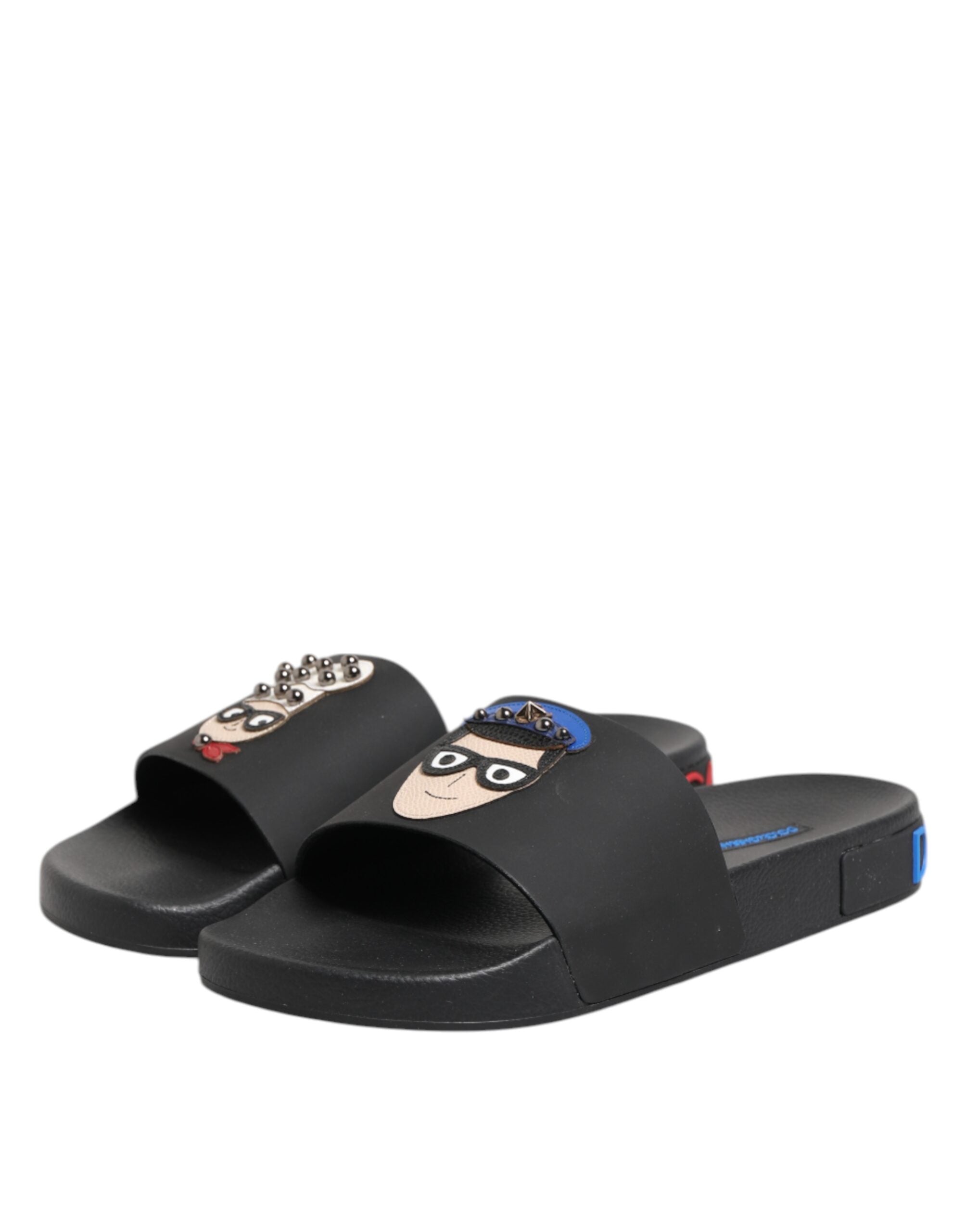 Black Leather Slides Flats Beachwear Shoes - ventzia