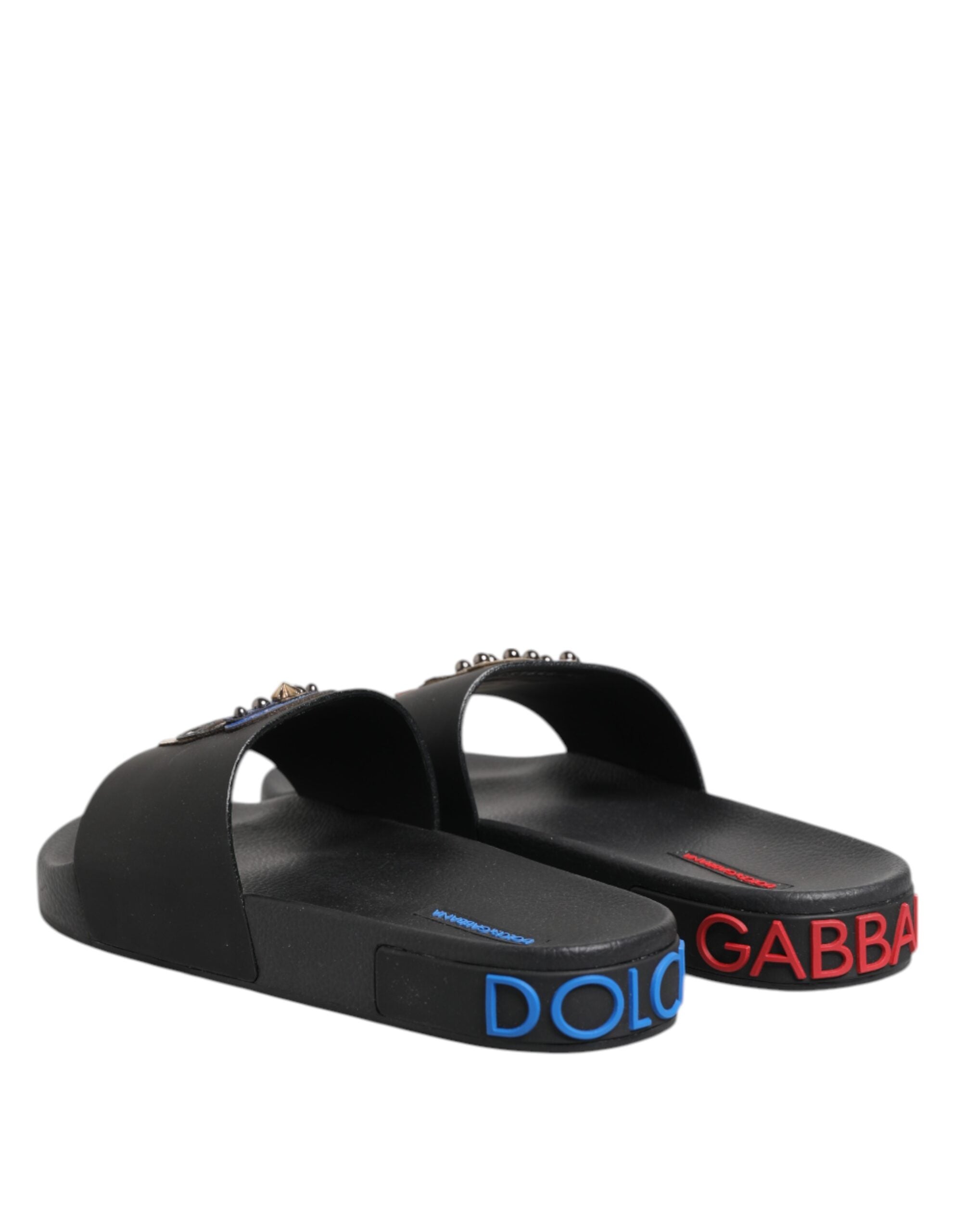 Black Leather Slides Flats Beachwear Shoes - ventzia