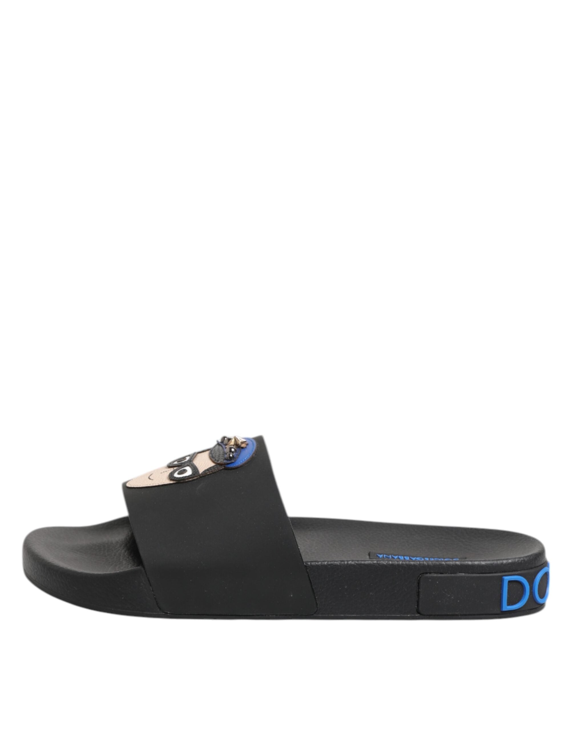 Black Leather Slides Flats Beachwear Shoes - ventzia