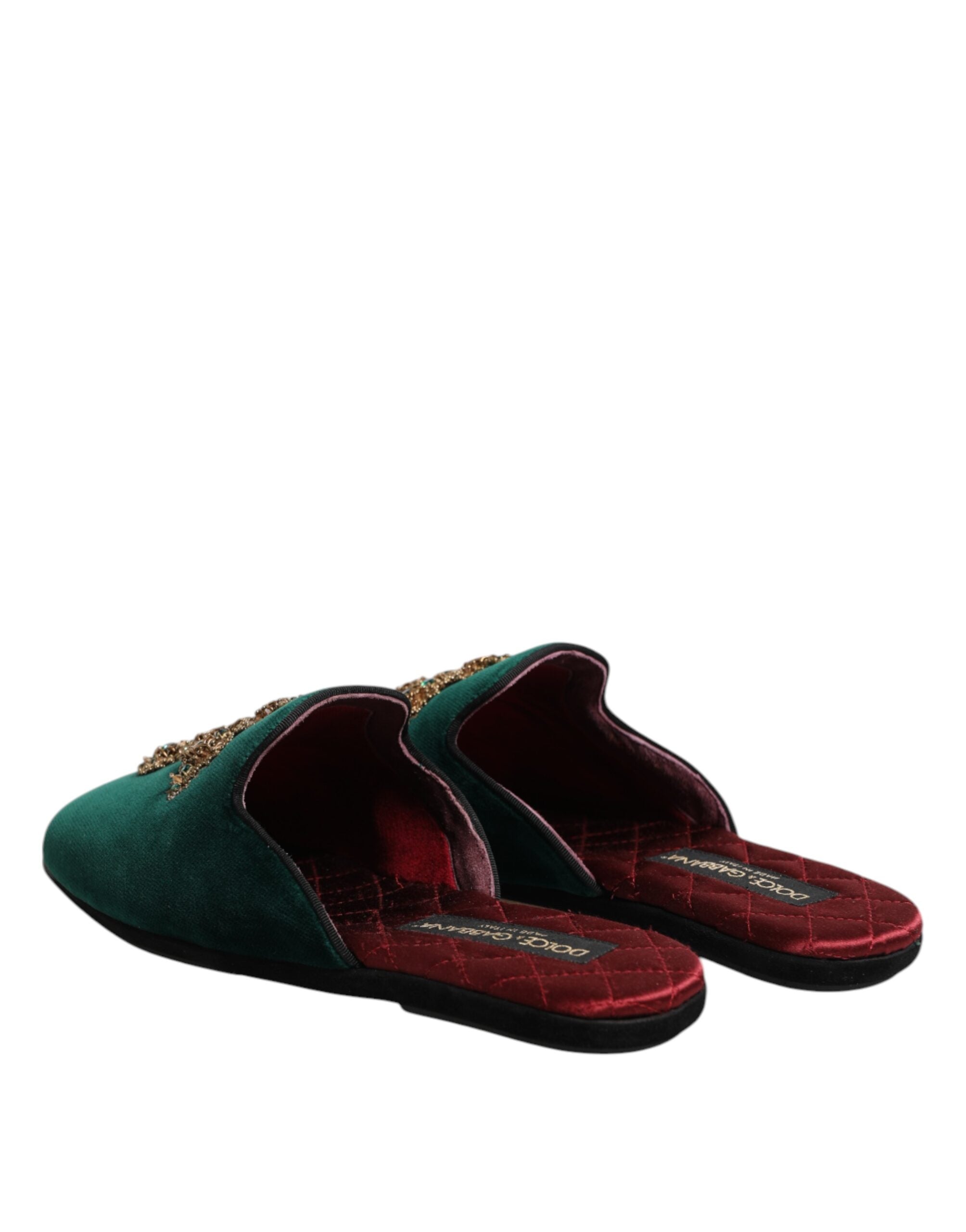 Green Velvet Cross Embellished Slippers Shoes - ventzia